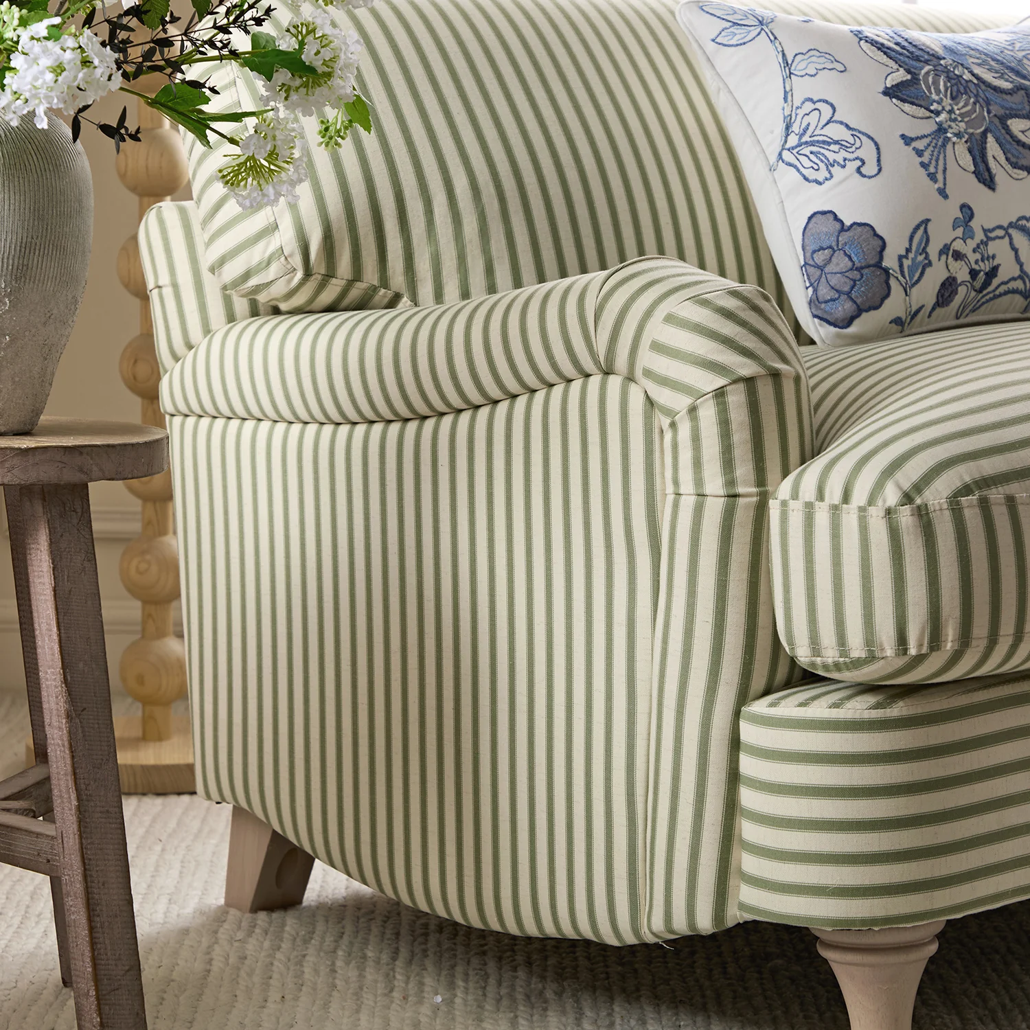 Daphnis Green Striped Linen Blend Sofa, Loveseat - Image 3