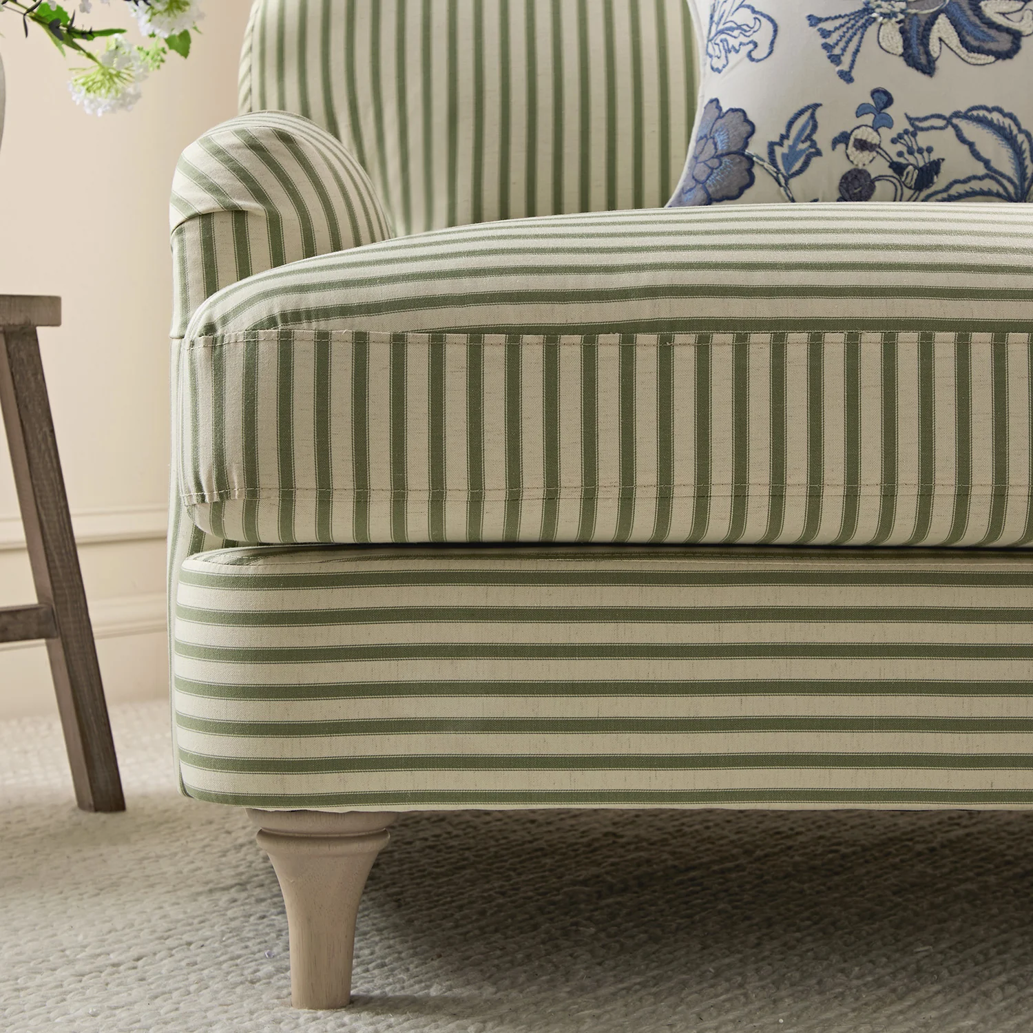 Daphnis Green Striped Linen Blend Sofa, Loveseat - Image 5