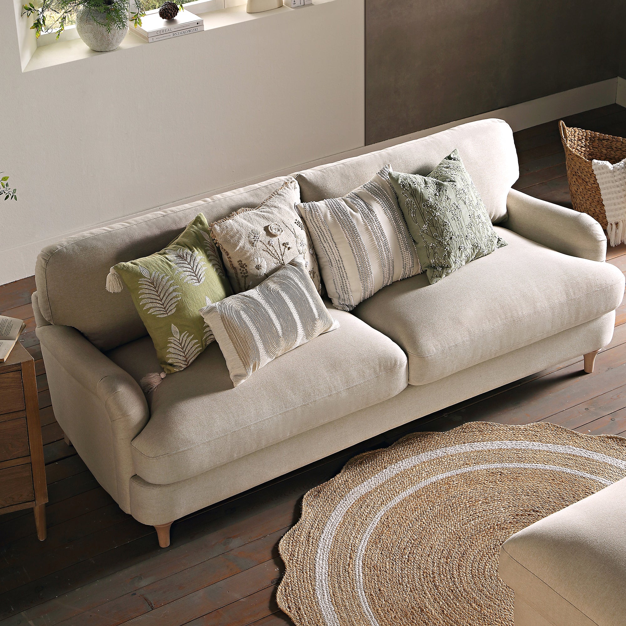 Daphnis Oatmeal Fabric Sofa, 3-Seater - Image 3
