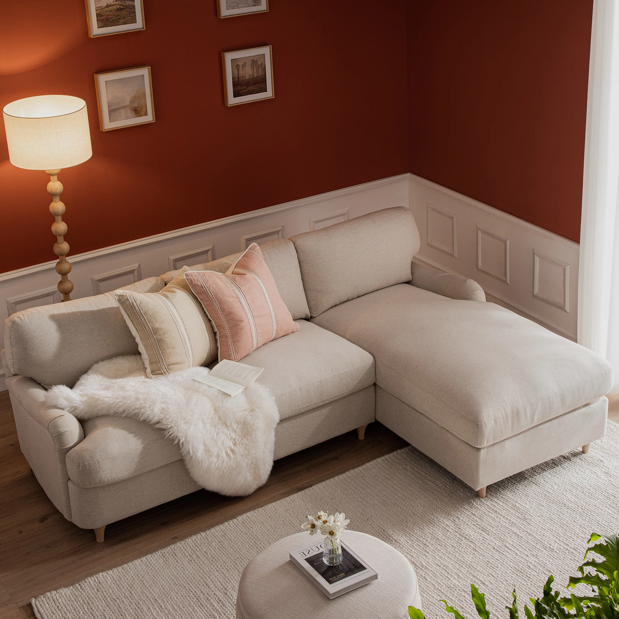 Daphnis Oatmeal Fabric Sofa Bed, Grande Chaise Right Hand Facing - Image 2