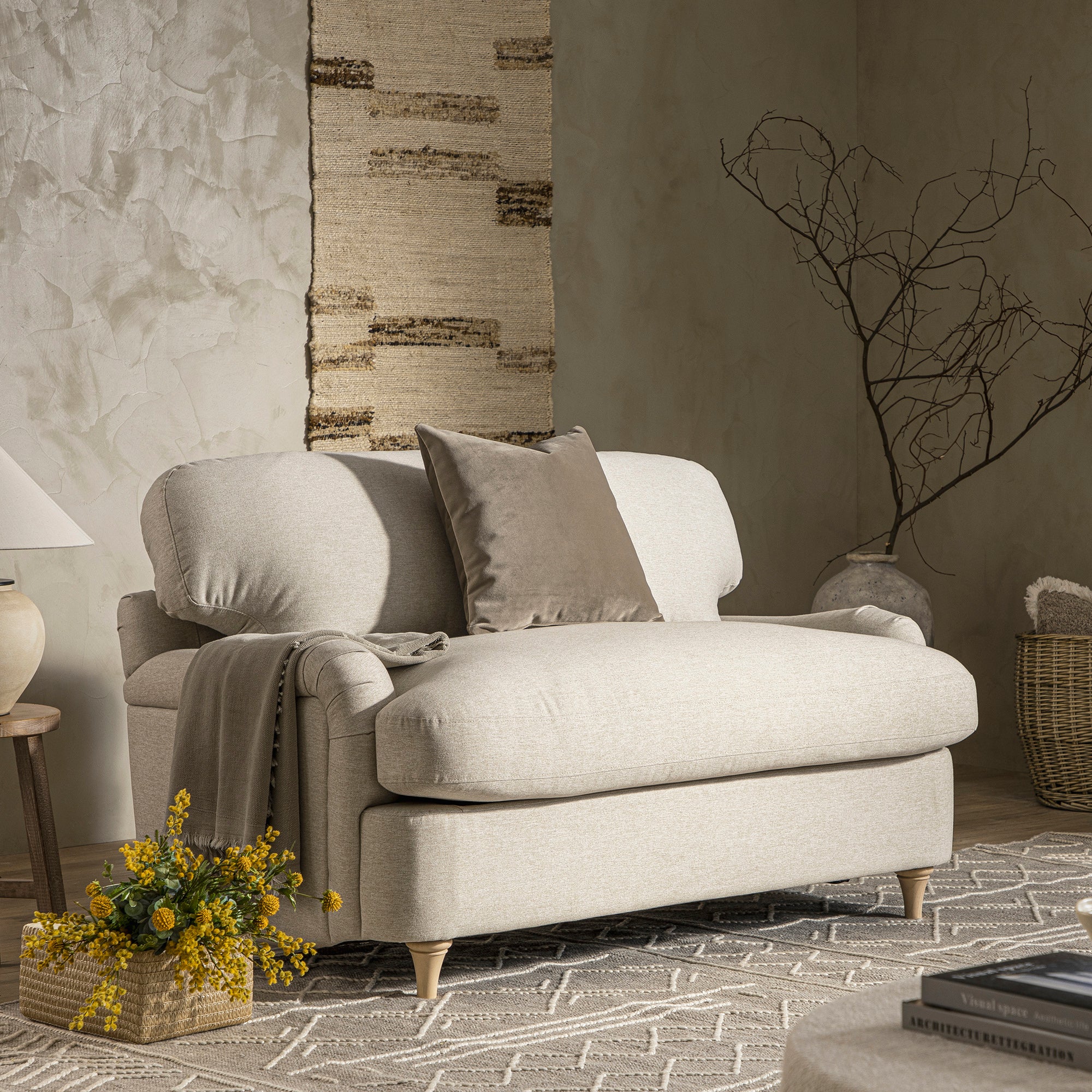 Daphnis Oatmeal Fabric Sofa Bed, Loveseat - Image 2
