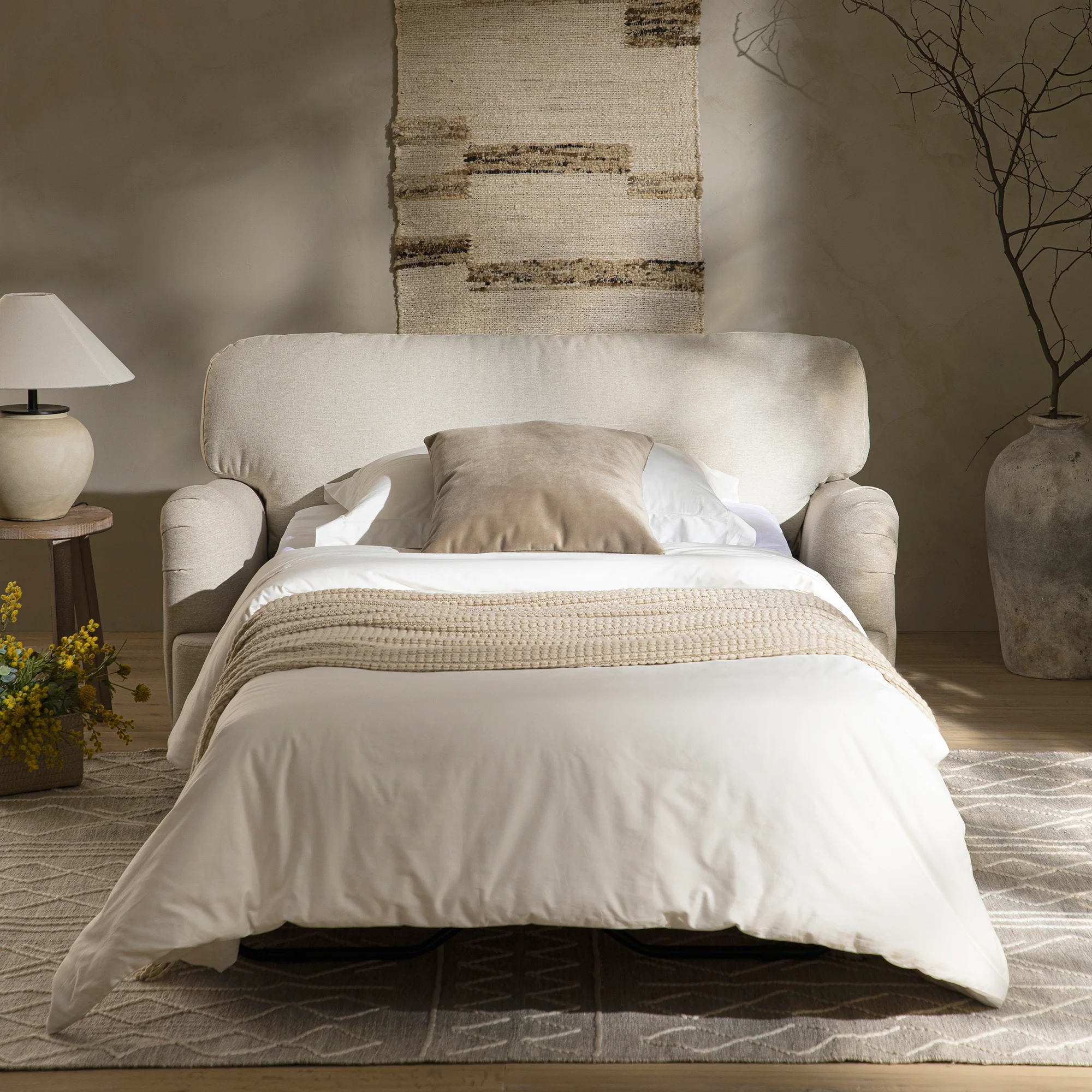 Daphnis Oatmeal Fabric Sofa Bed, Loveseat - Image 5
