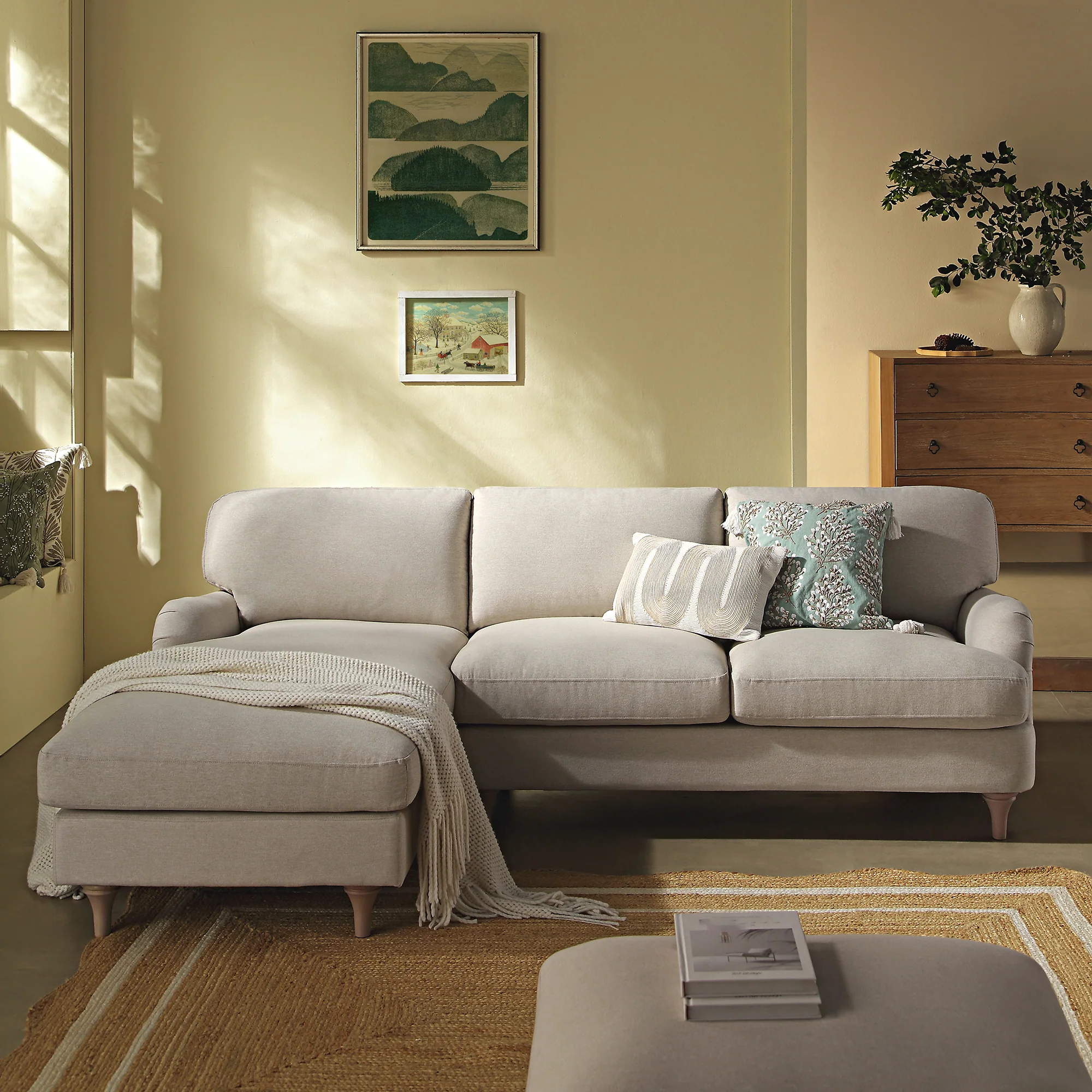 Daphnis Oatmeal Fabric Sofa, Grande Chaise Sofa Left Hand Facing - Image 3