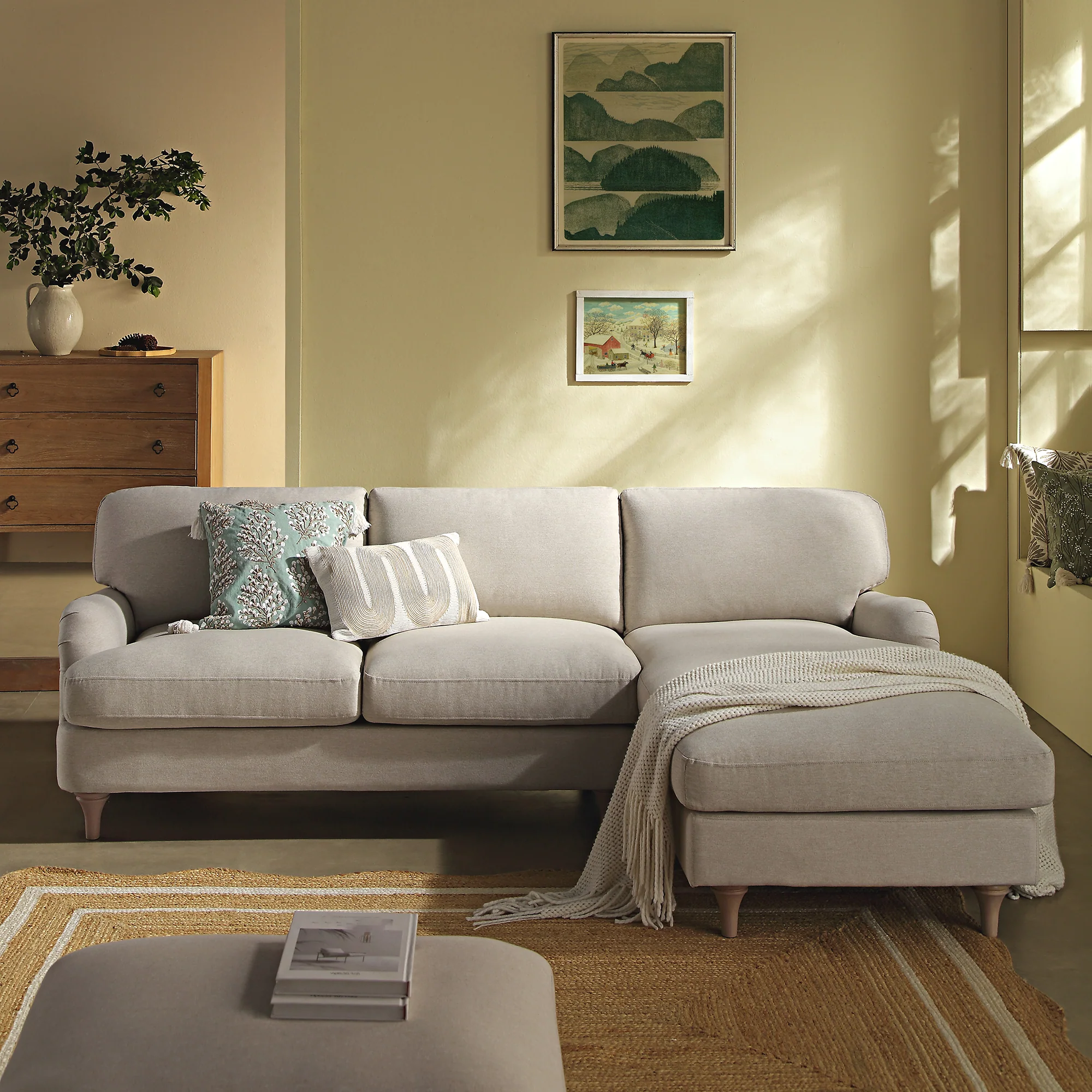 Daphnis Oatmeal Fabric Sofa, Grande Chaise Sofa Right Hand Facing - Image 2