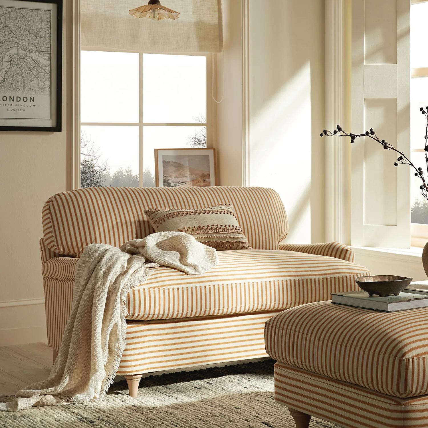 Daphnis Ochre Striped Linen Blend Fabric Sofa Bed, Loveseat - Image 2