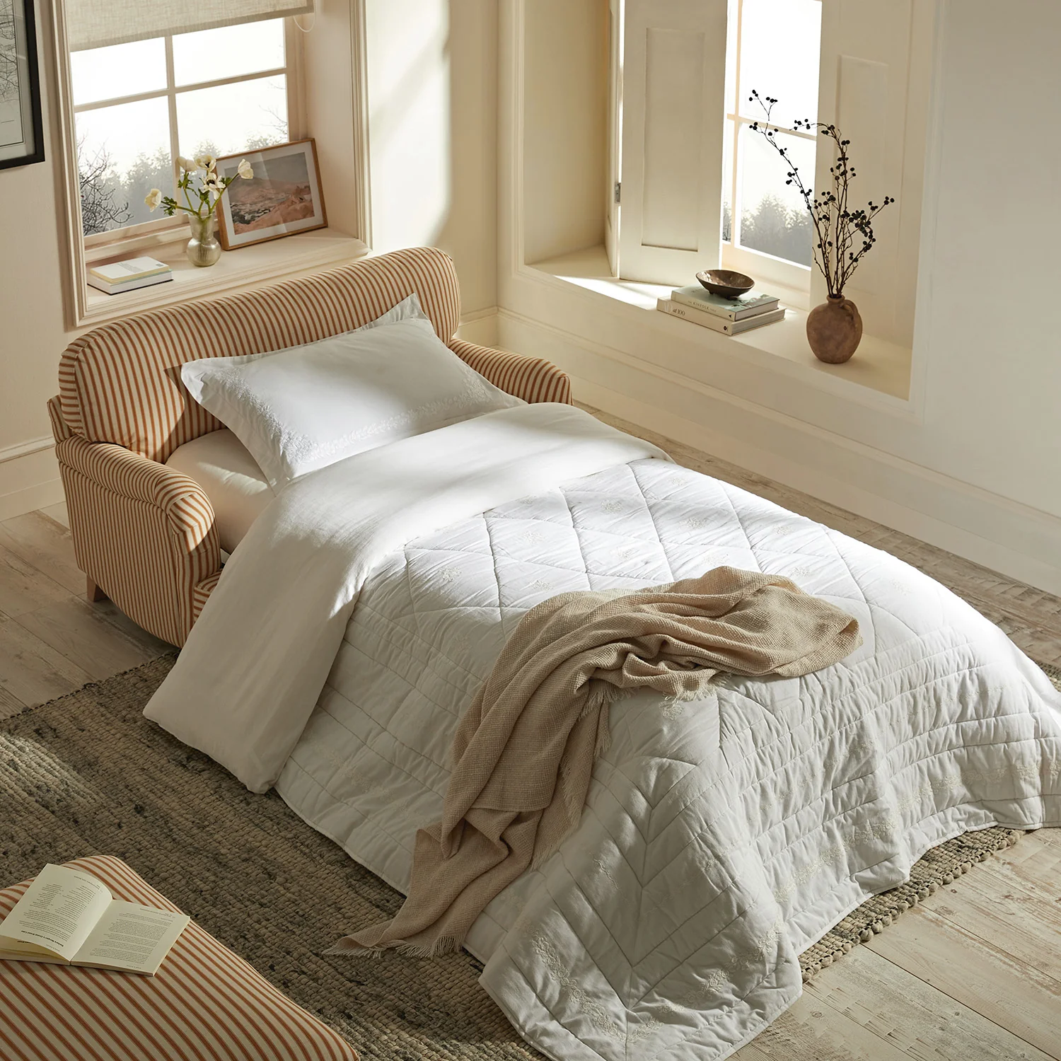 Daphnis Ochre Striped Linen Blend Fabric Sofa Bed, Loveseat - Image 7