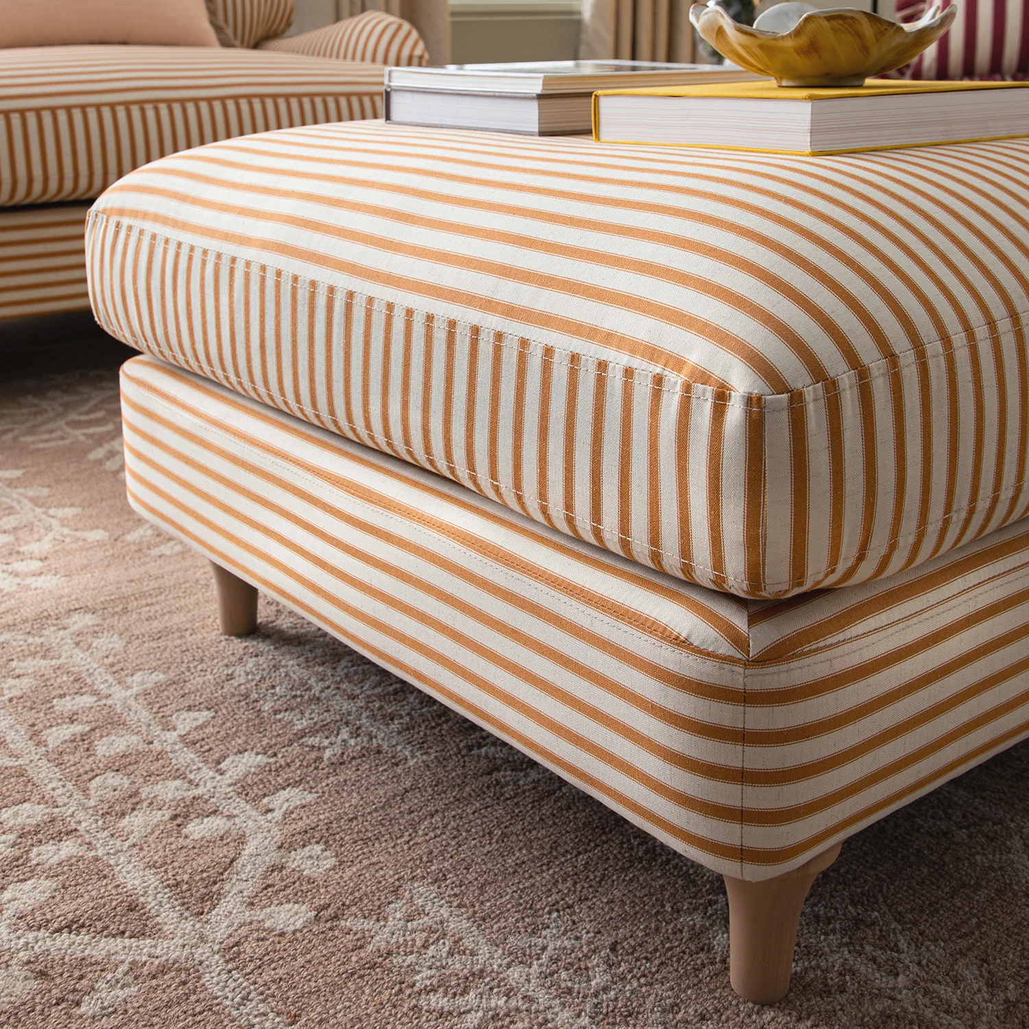 Daphnis Ochre Striped Linen Blend Footstool - Image 4