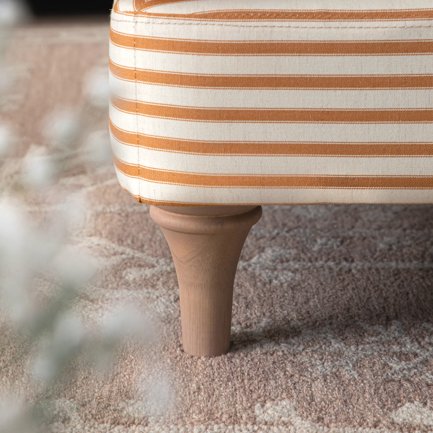 Daphnis Ochre Striped Linen Blend Footstool - Image 5