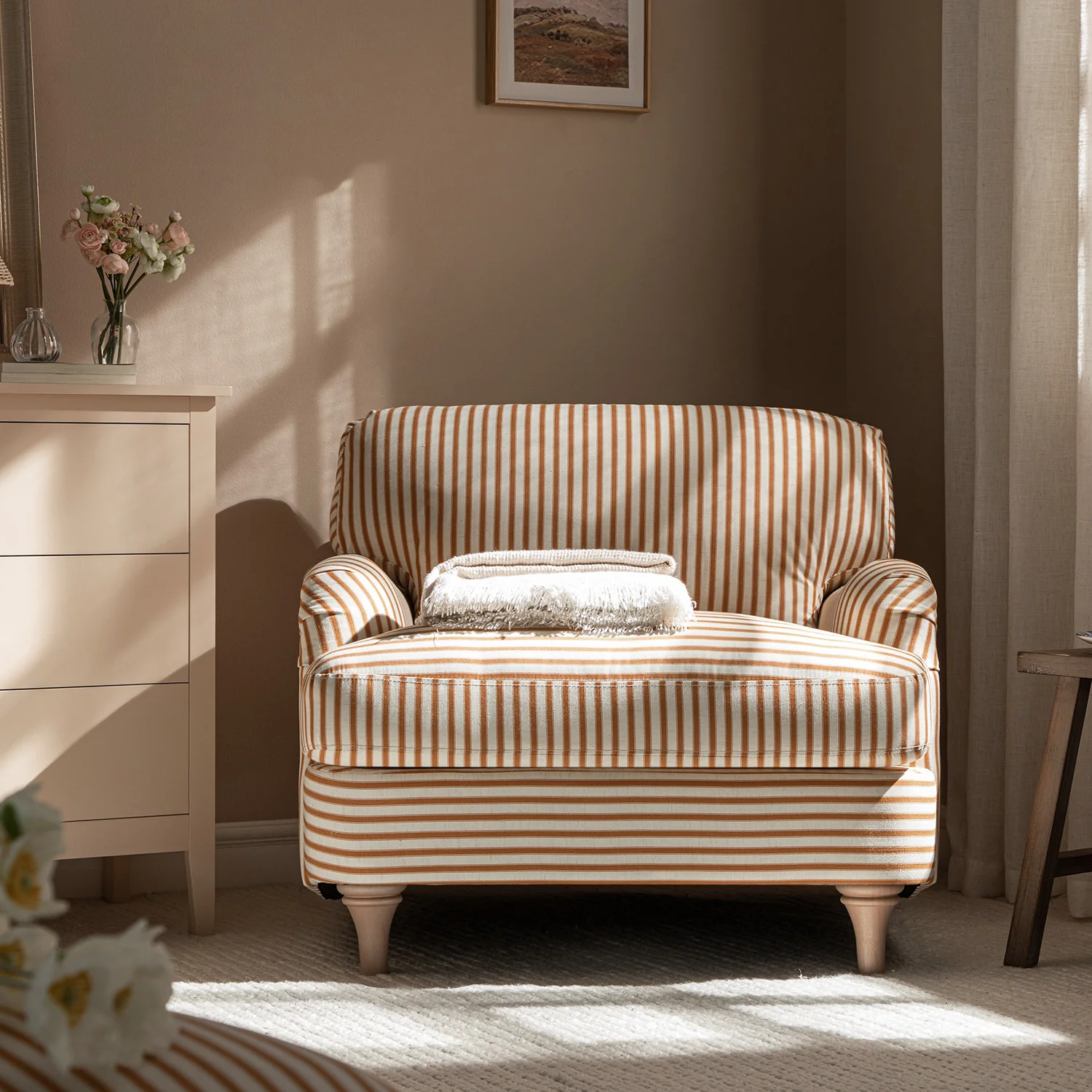 Daphnis Ochre Striped Linen Blend Sofa, 1-Seater - Image 2