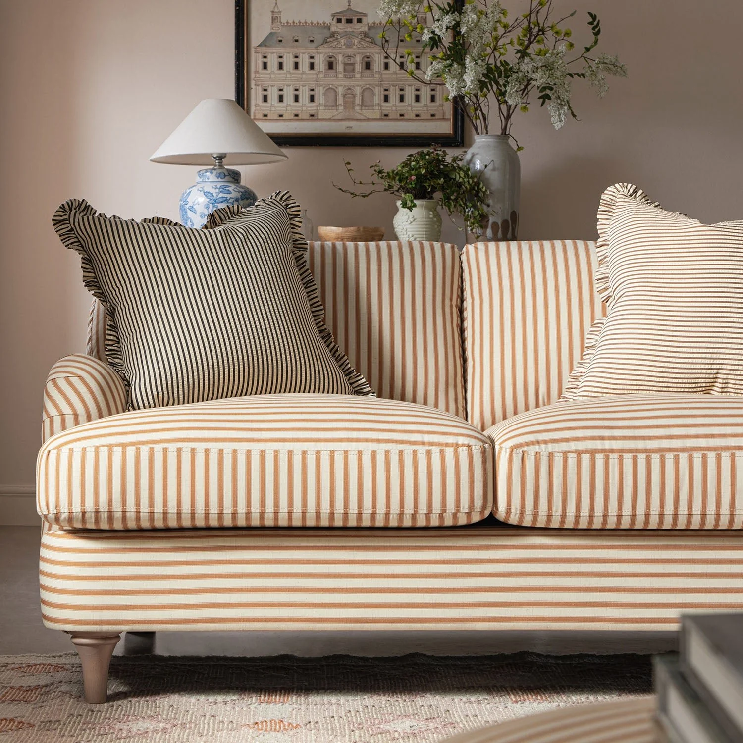 Daphnis Ochre Striped Linen Blend Sofa, 2-Seater - Image 4