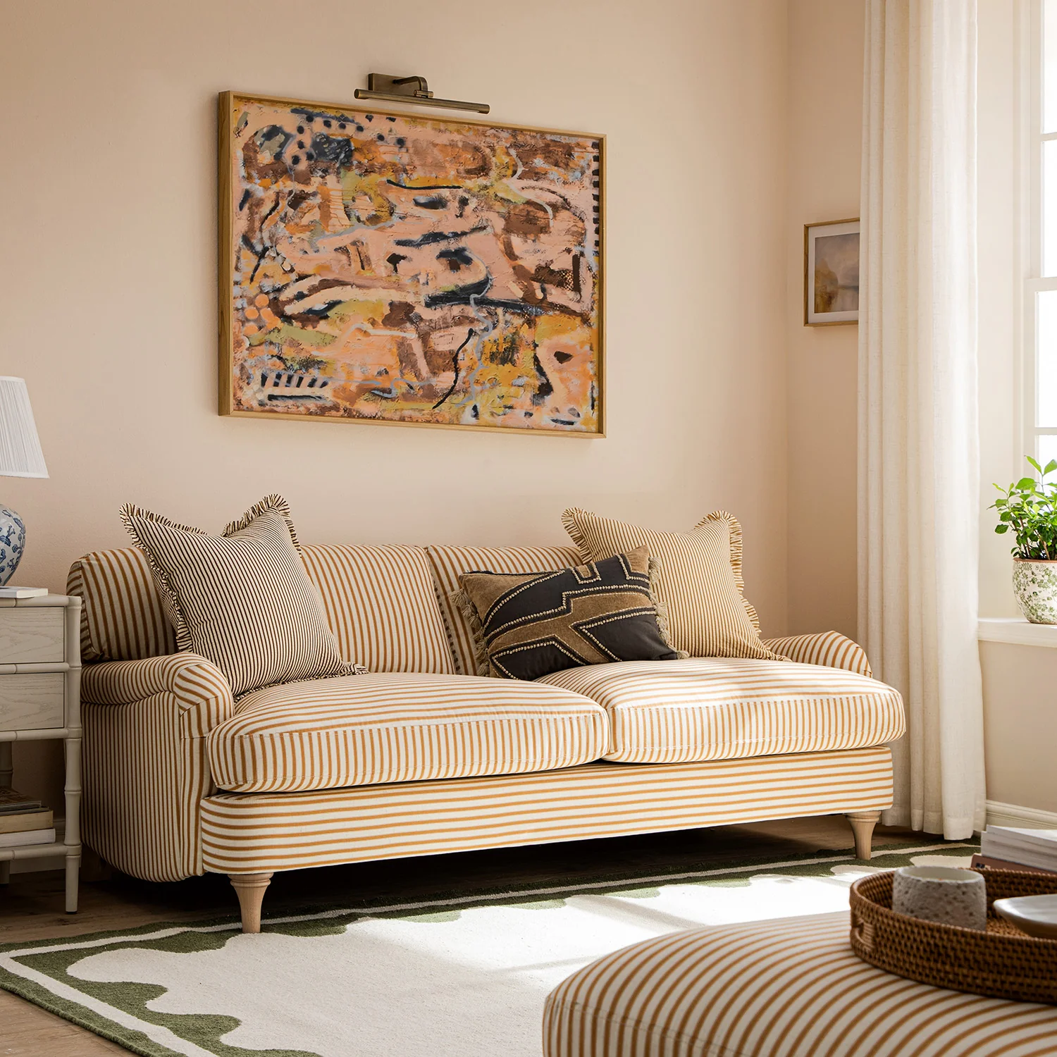 Daphnis Ochre Striped Linen Blend Sofa, 3-Seater - Image 2