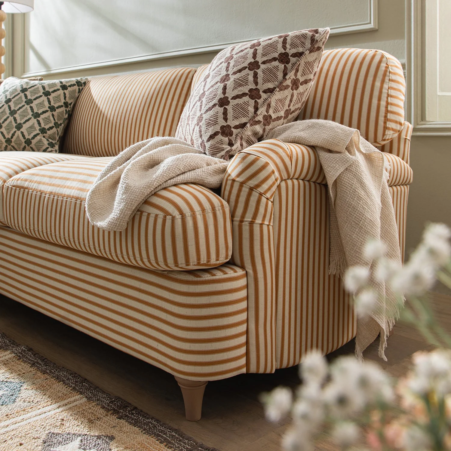 Daphnis Ochre Striped Linen Blend Sofa Bed, Grande Chaise Left Hand Facing - Image 5