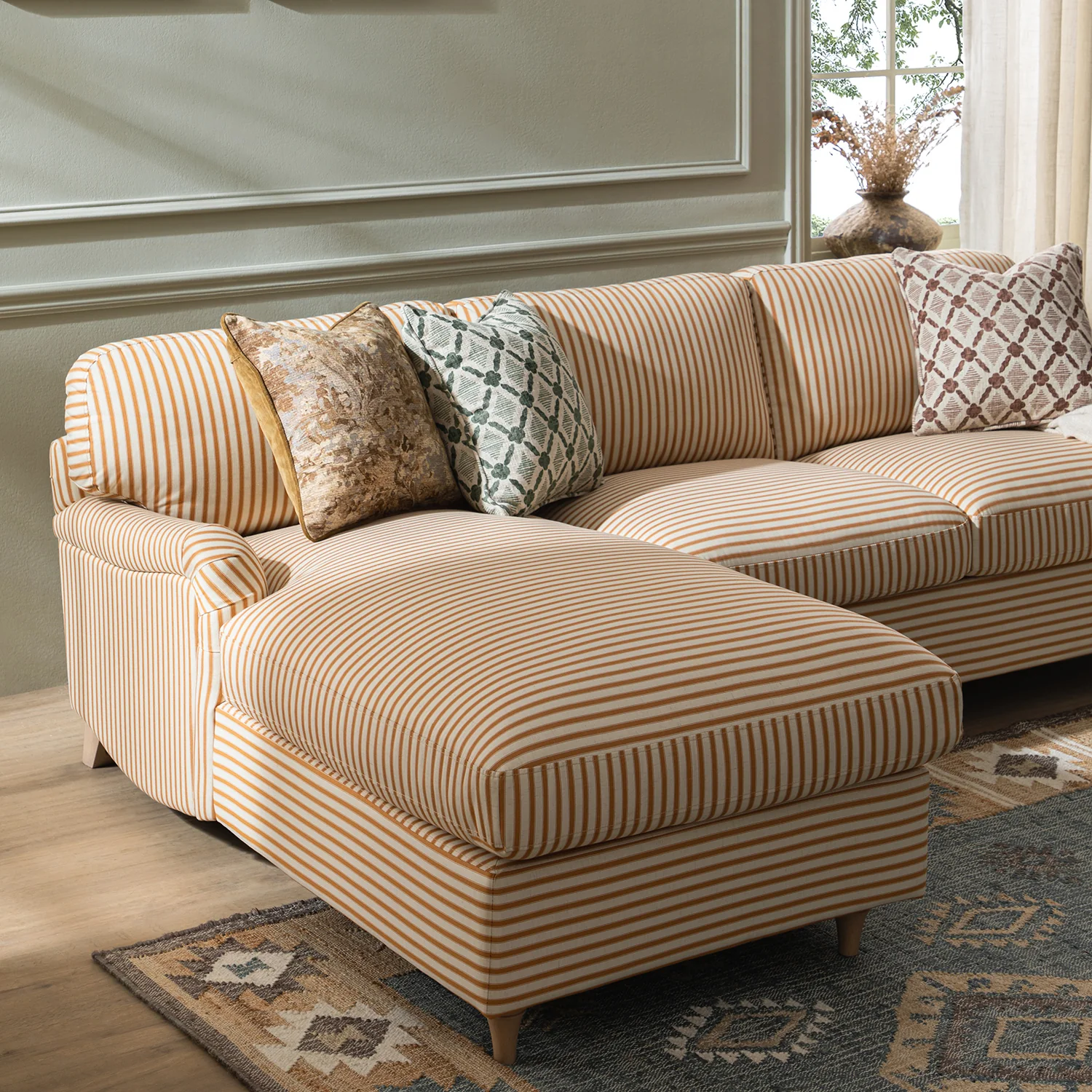 Daphnis Ochre Striped Linen Blend Sofa Bed, Grande Chaise Left Hand Facing - Image 6