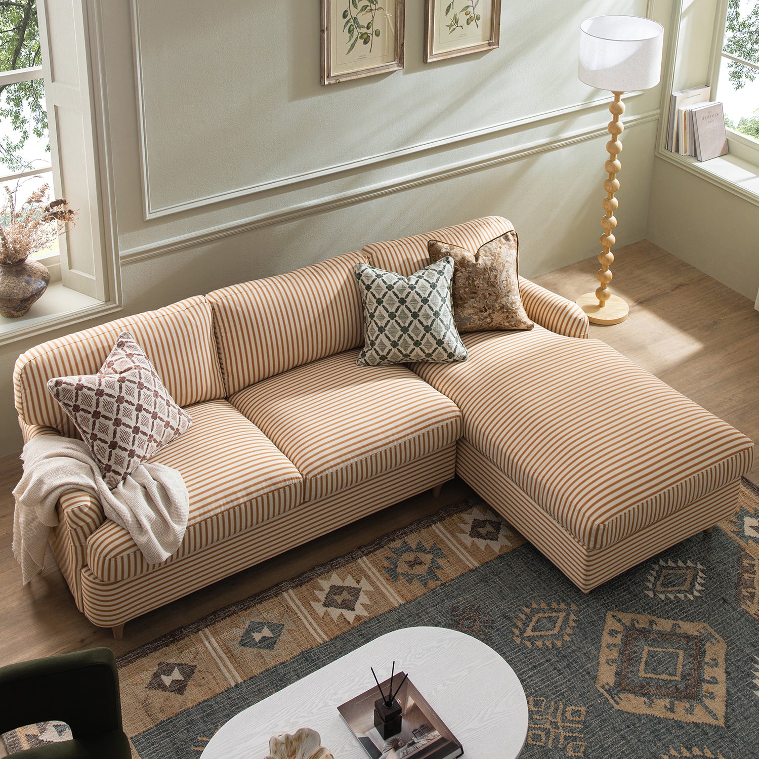 Daphnis Ochre Striped Linen Blend Sofa Bed, Grande Chaise Right Hand Facing - Image 3