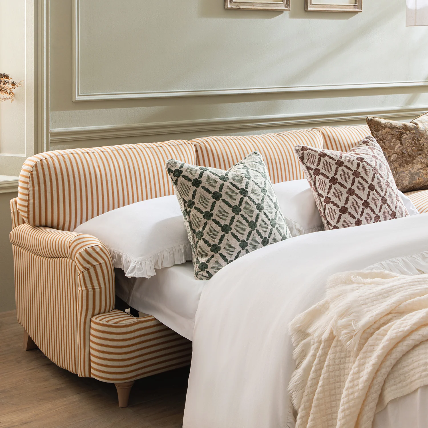 Daphnis Ochre Striped Linen Blend Sofa Bed, Grande Chaise Right Hand Facing - Image 4