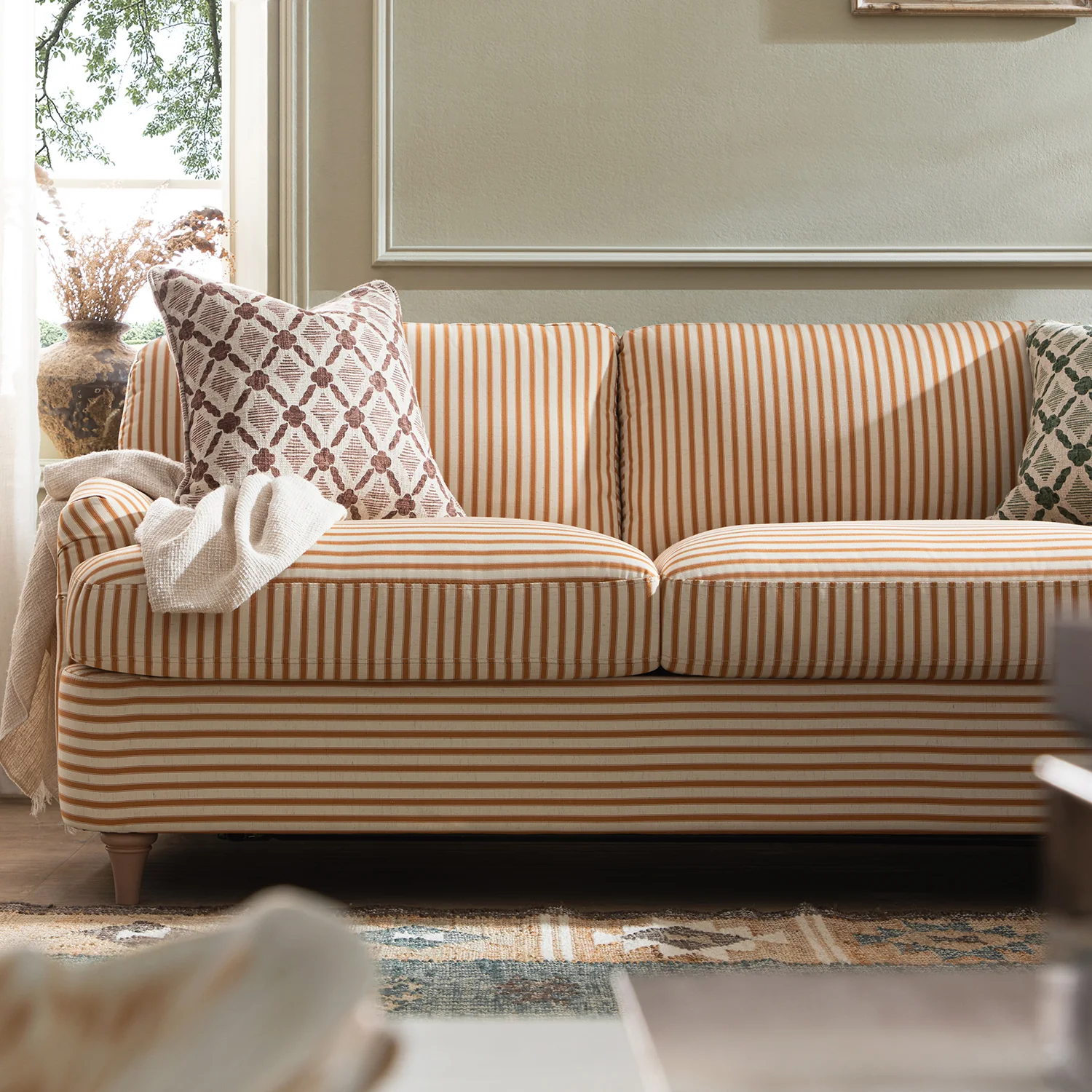 Daphnis Ochre Striped Linen Blend Sofa Bed, Grande Chaise Right Hand Facing - Image 5