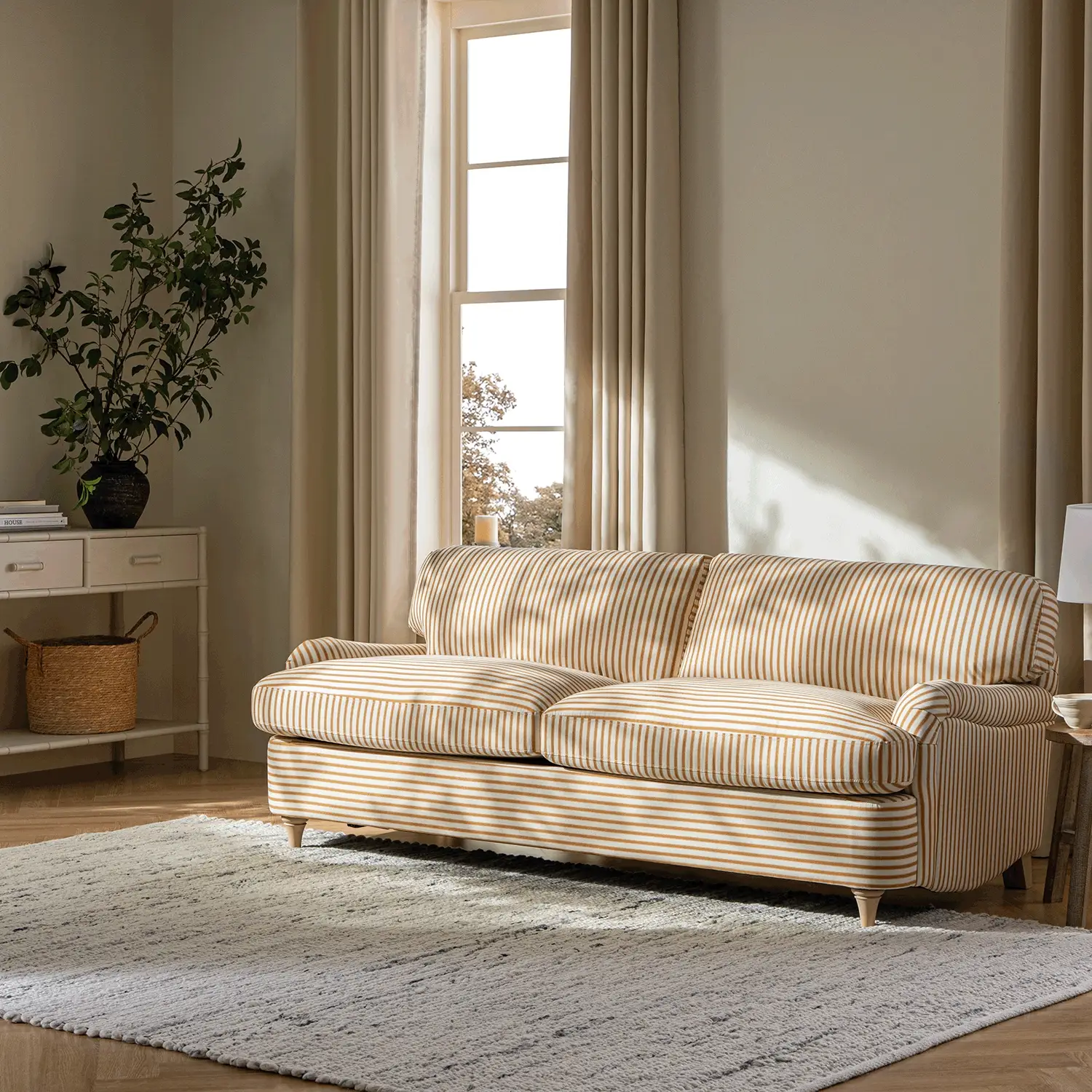 Daphnis Ochre Striped Linen Blend Sofa Bed, Large 3-Seater - Image 2