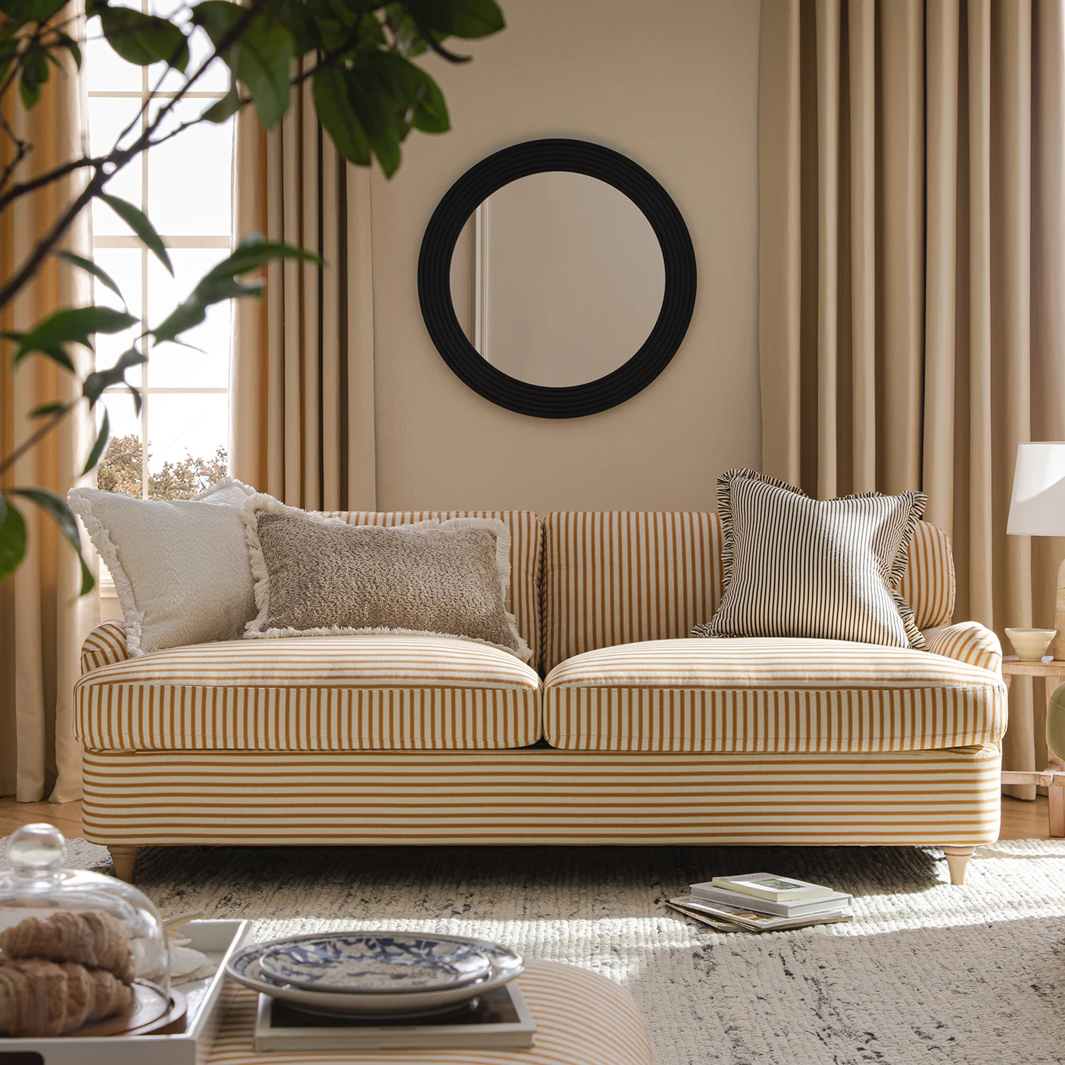 Daphnis Ochre Striped Linen Blend Sofa Bed, Large 3-Seater - Image 5