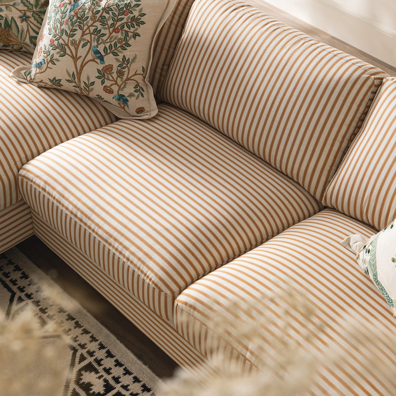 Daphnis Ochre Striped Linen Blend Sofa, Grande Chaise Sofa Left Hand Facing - Image 5