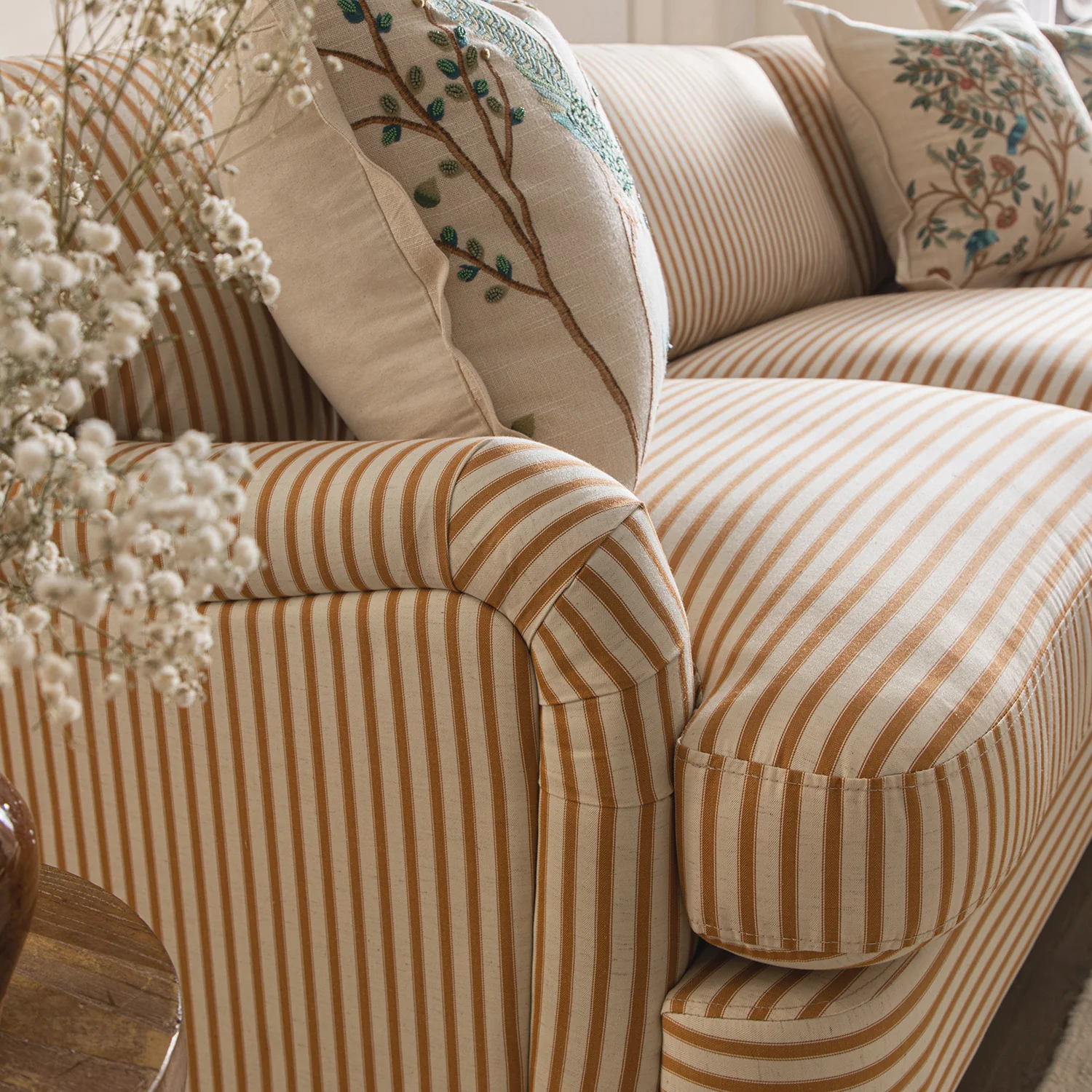 Daphnis Ochre Striped Linen Blend Sofa, Grande Chaise Sofa Right Hand Facing - Image 3