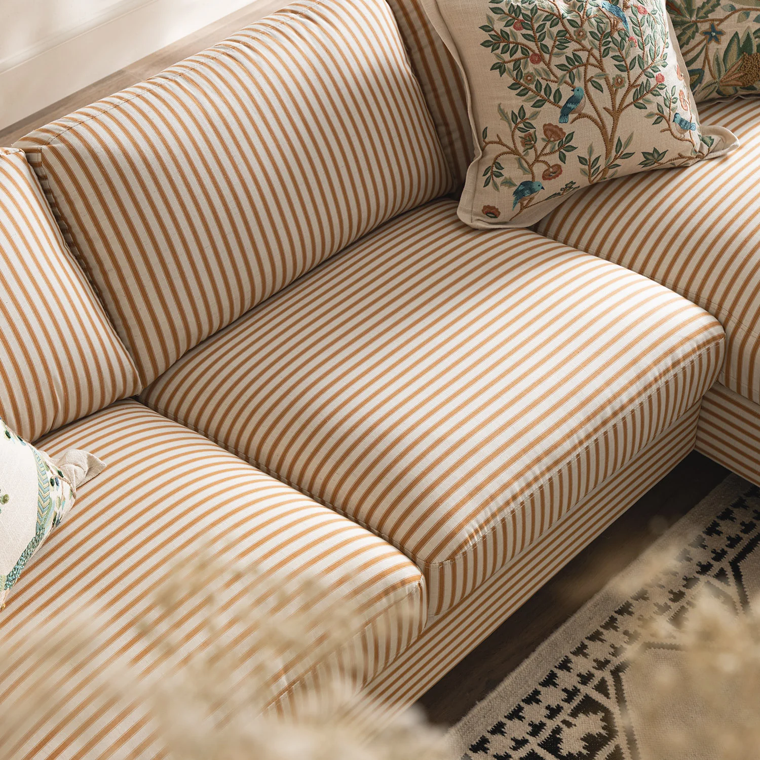 Daphnis Ochre Striped Linen Blend Sofa, Grande Chaise Sofa Right Hand Facing - Image 4