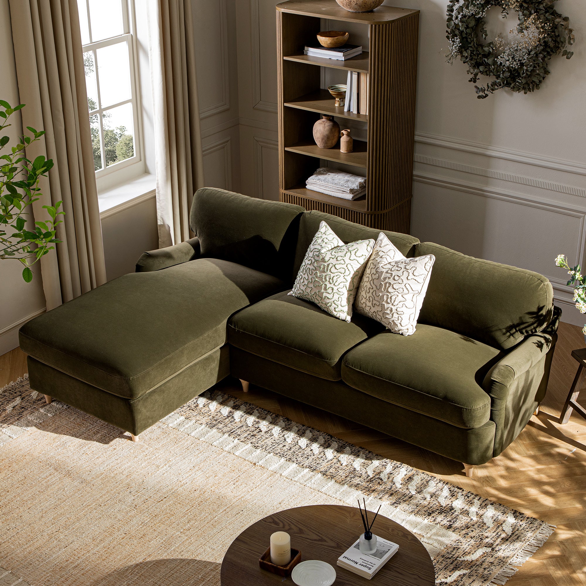Daphnis Seaweed Velvet Sofa Bed, Grande Chaise Left Hand Facing - Image 4
