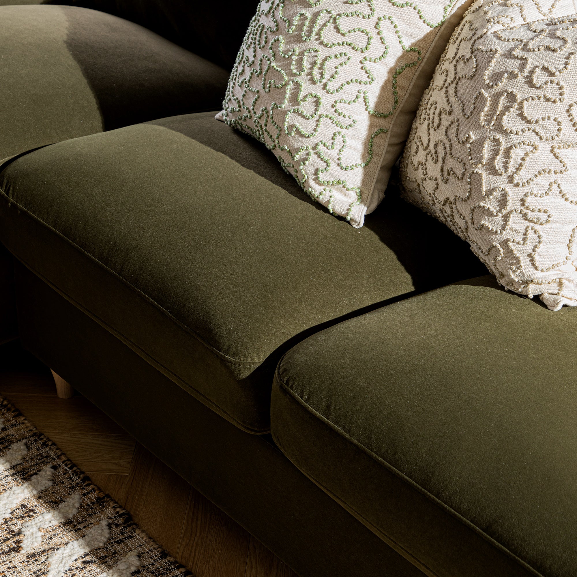 Daphnis Seaweed Velvet Sofa Bed, Grande Chaise Left Hand Facing - Image 7