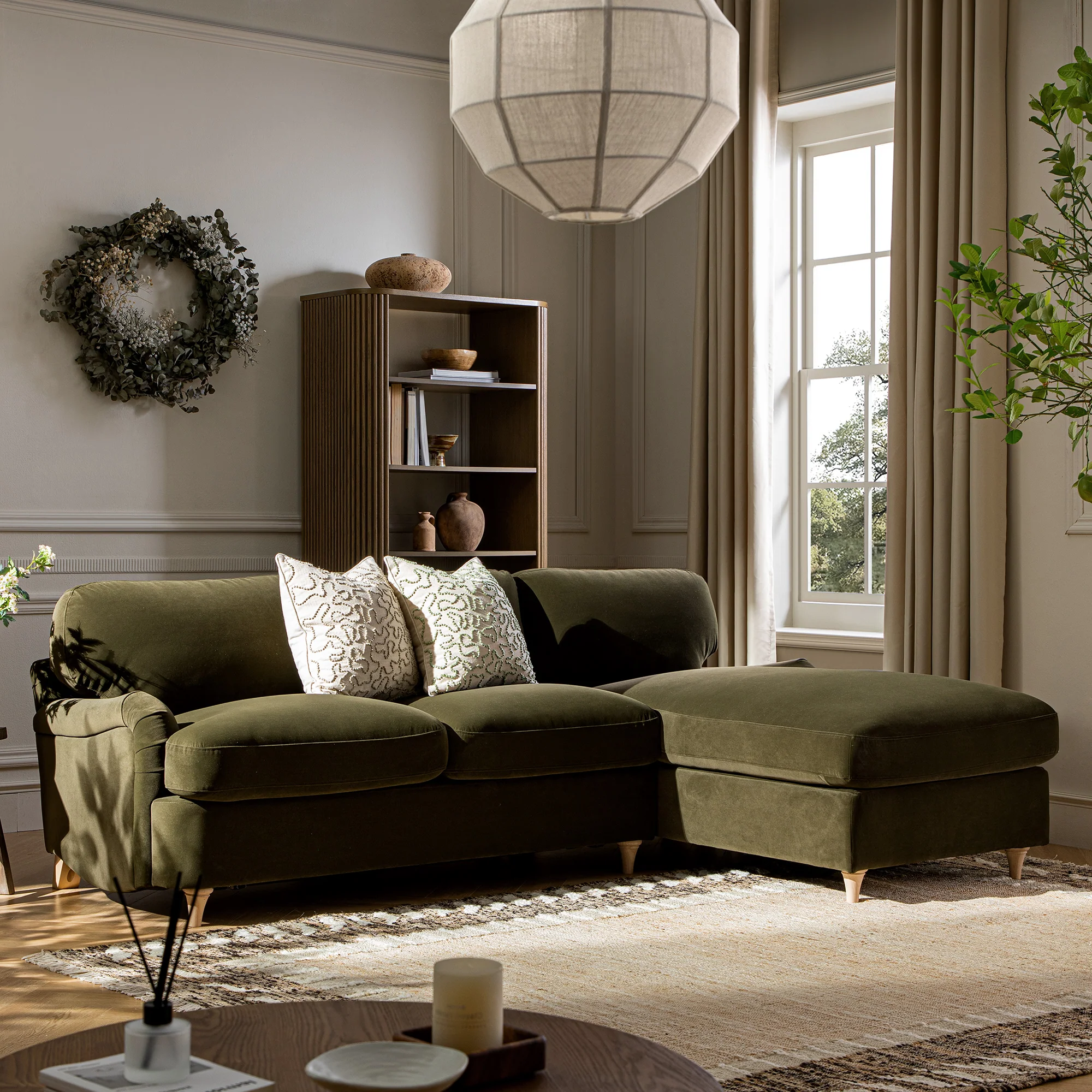 Daphnis Seaweed Velvet Sofa Bed, Grande Chaise Right Hand Facing - Image 3