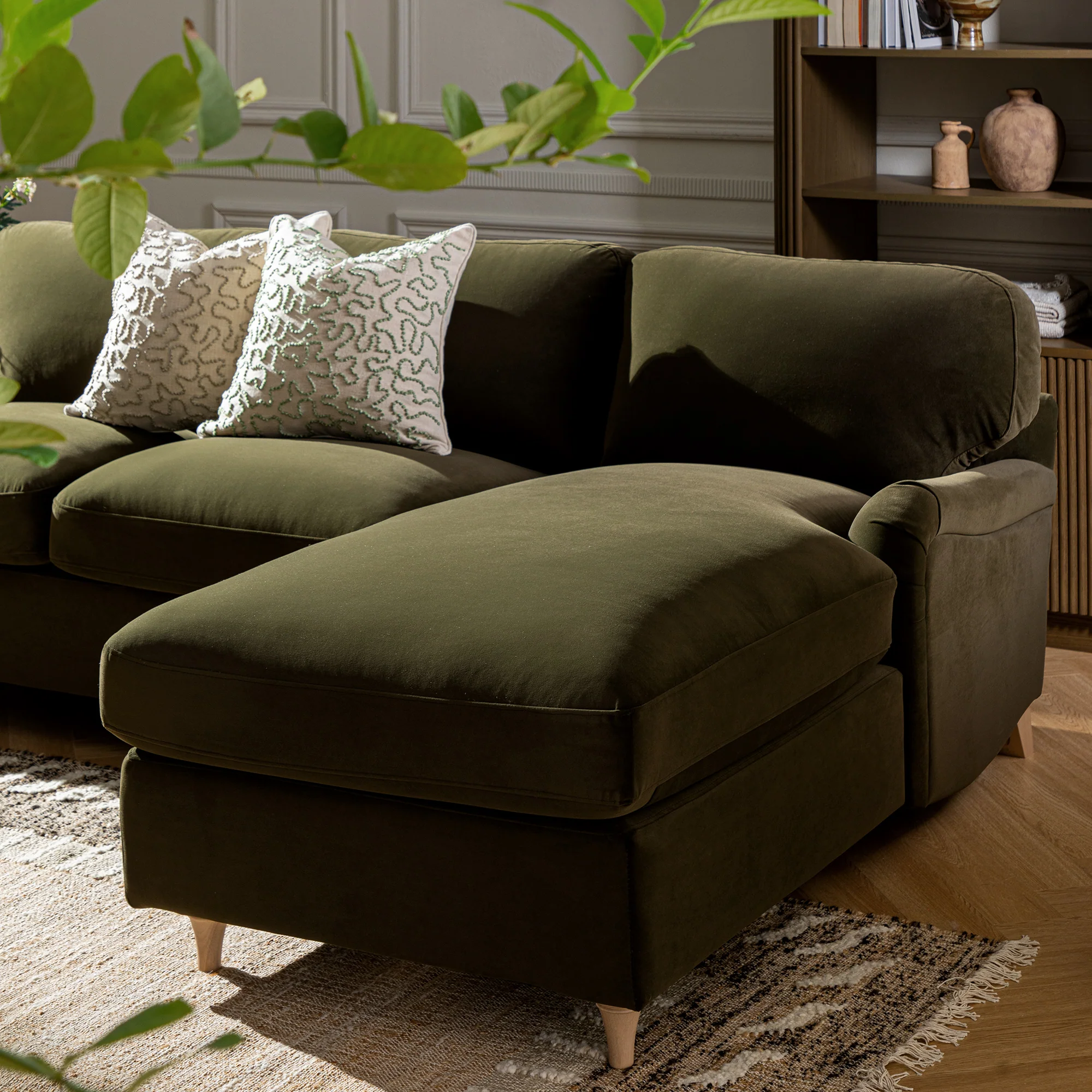 Daphnis Seaweed Velvet Sofa Bed, Grande Chaise Right Hand Facing - Image 6