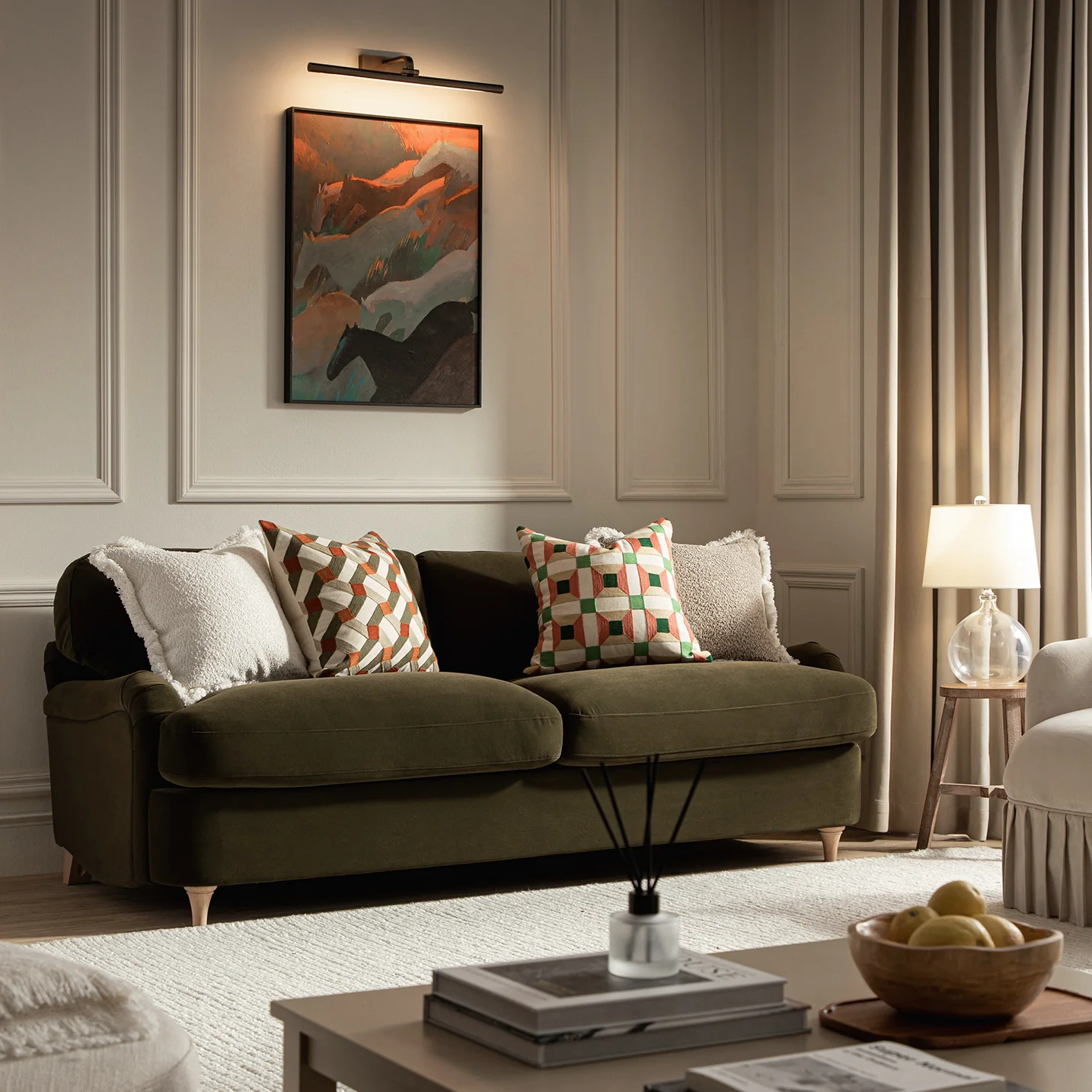 Daphnis Seaweed Velvet Sofa Bed, Large 3-Seater - Image 2