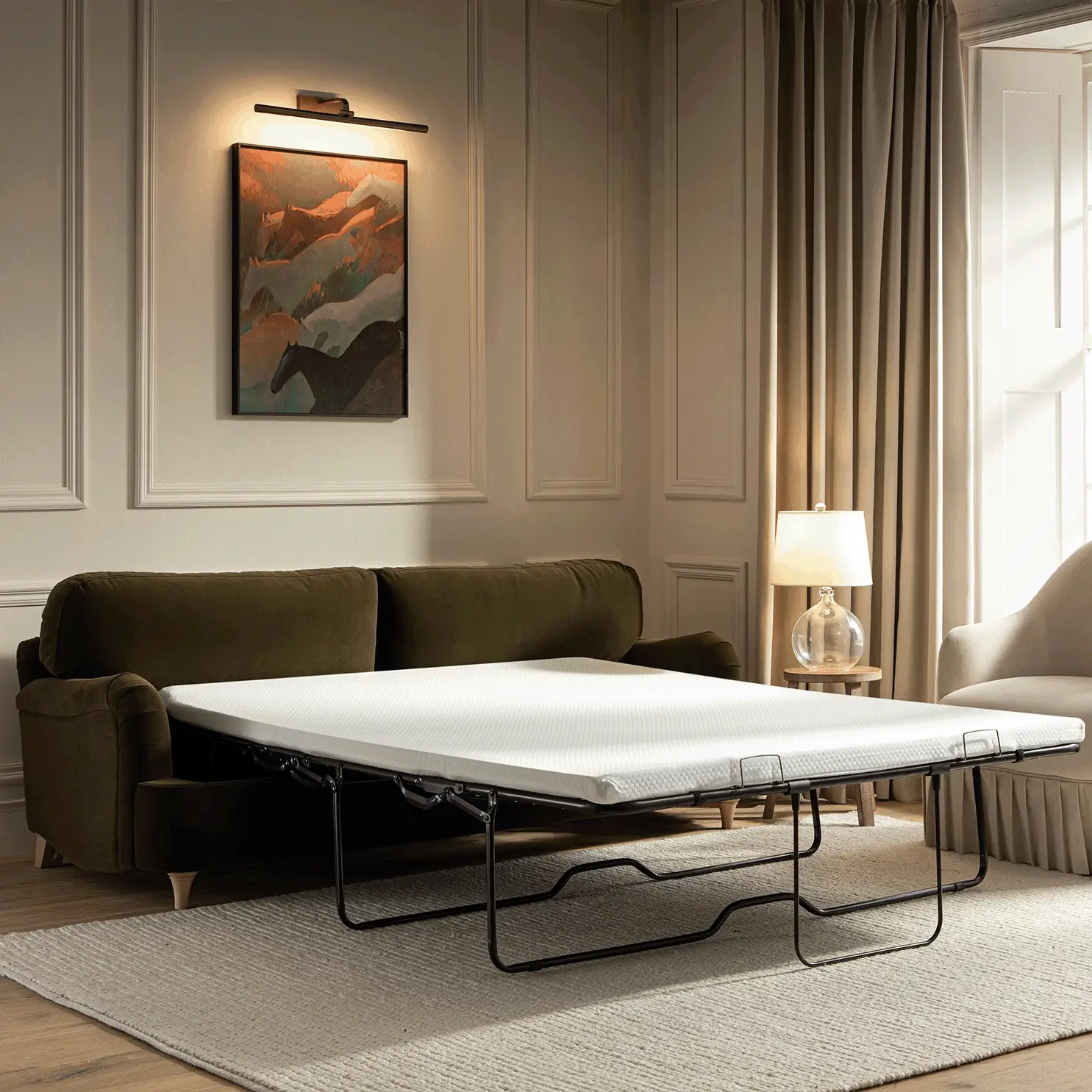 Daphnis Seaweed Velvet Sofa Bed, Large 3-Seater - Image 6