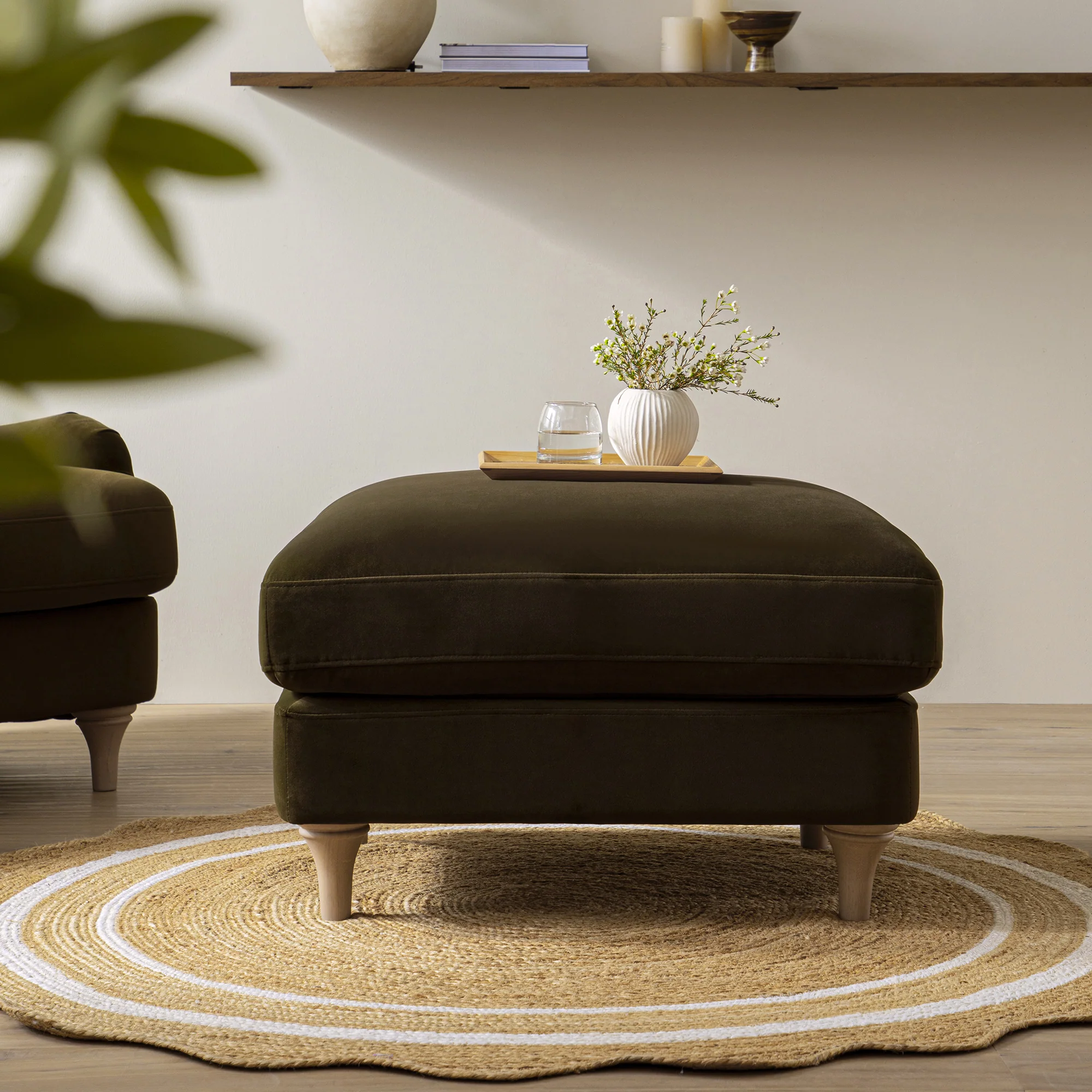 Daphnis Seaweed Velvet Sofa, Footstool - Image 3
