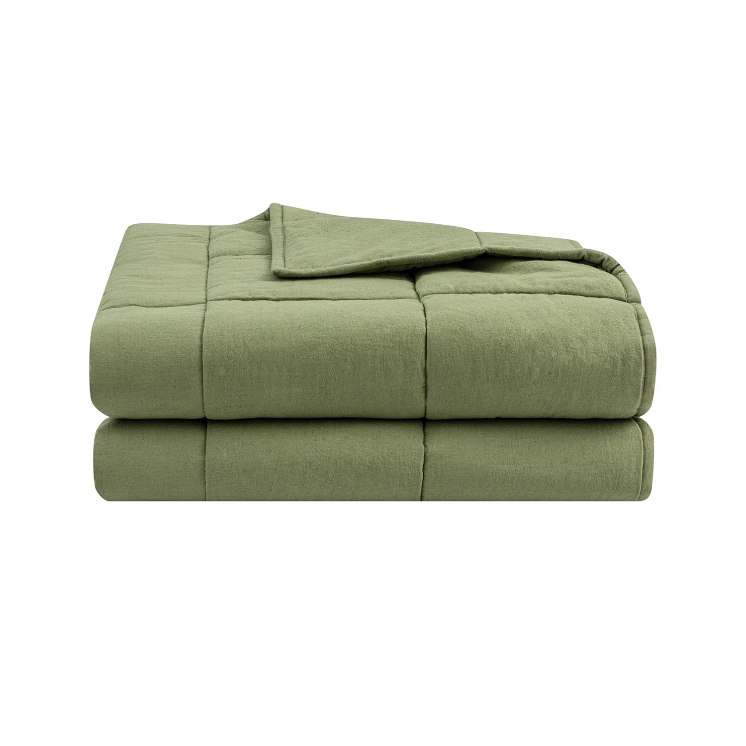 Darcy Olive Green Quilted Linen Blend Bedspread - Image 2