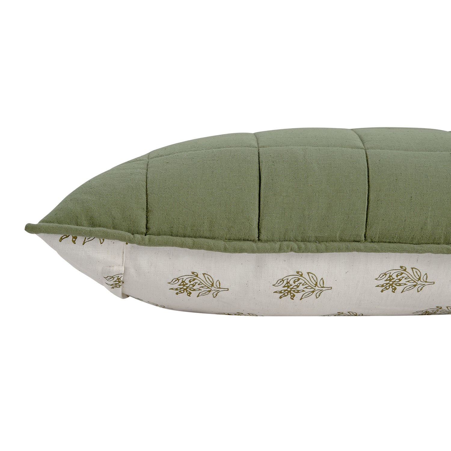 Darcy Floral Olive Green Quilted Reversible Linen Blend Continental Square Pillowcases - Pair - Image 3