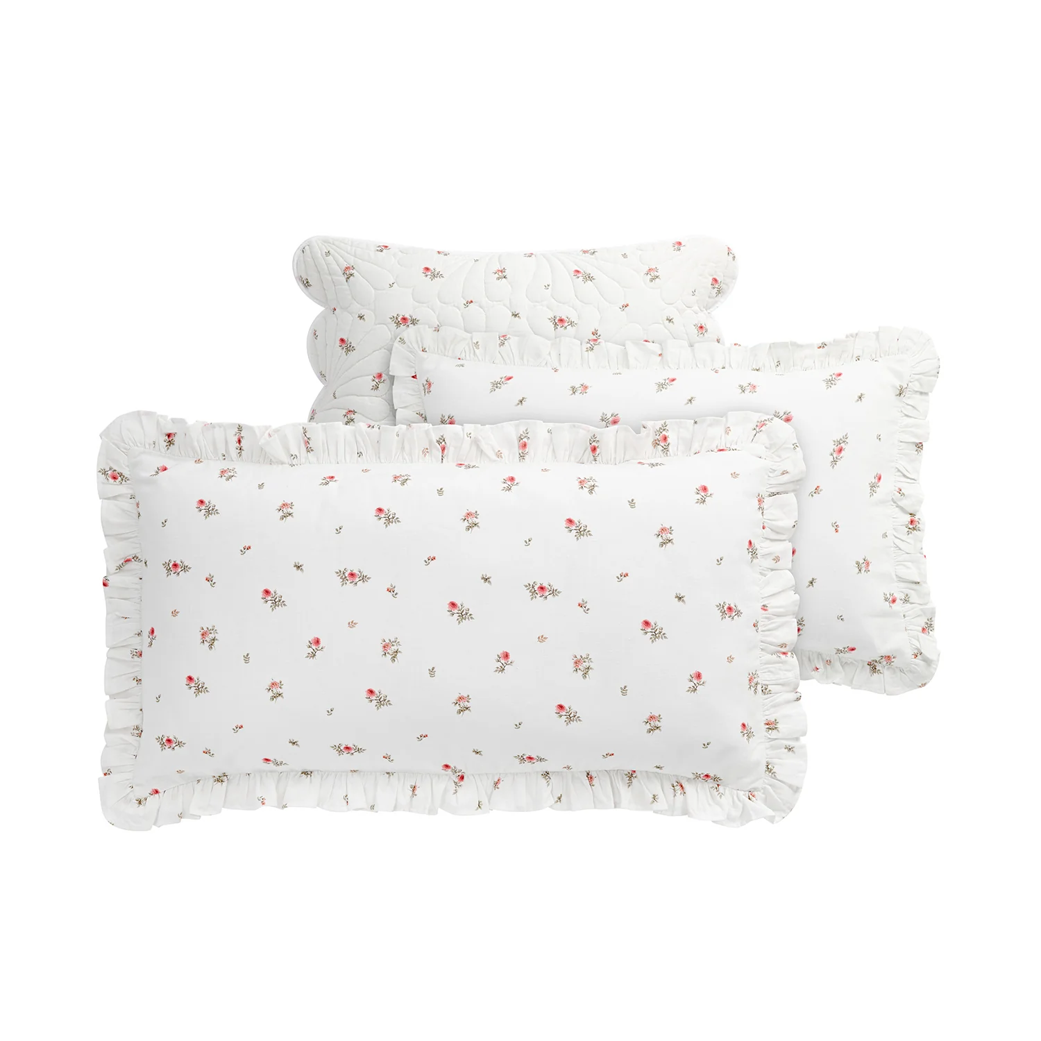 Darcy Rose Ivory White Ruffle Linen Blend Pillowcases - Pair - Image 2