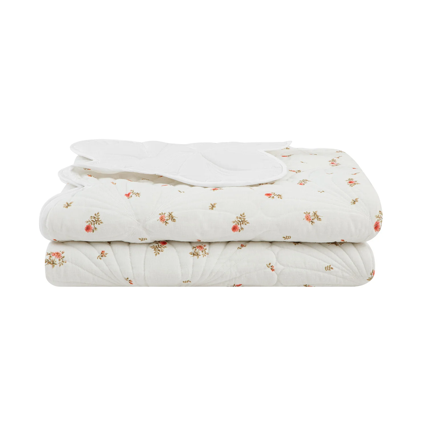 Darcy Rose Ivory White Scallop Quilted Linen Blend Bedspread - Image 2