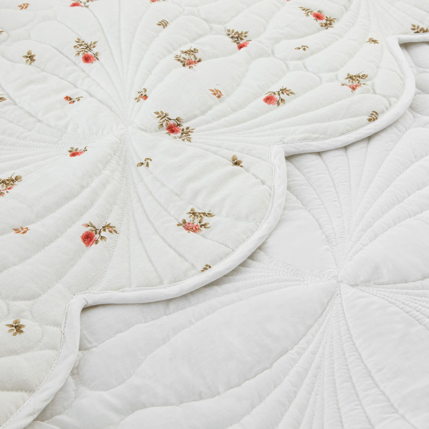 Darcy Rose Ivory White Scallop Quilted Linen Blend Bedspread - Image 6