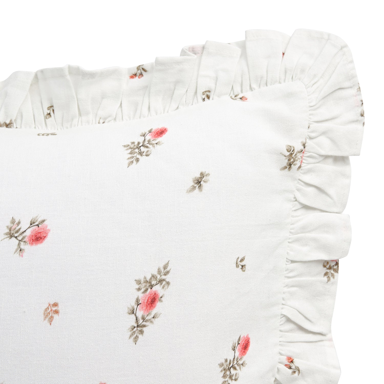 Darcy Rose Ivory White Ruffle Floral Embroidered Linen Blend Cushion - Image 2