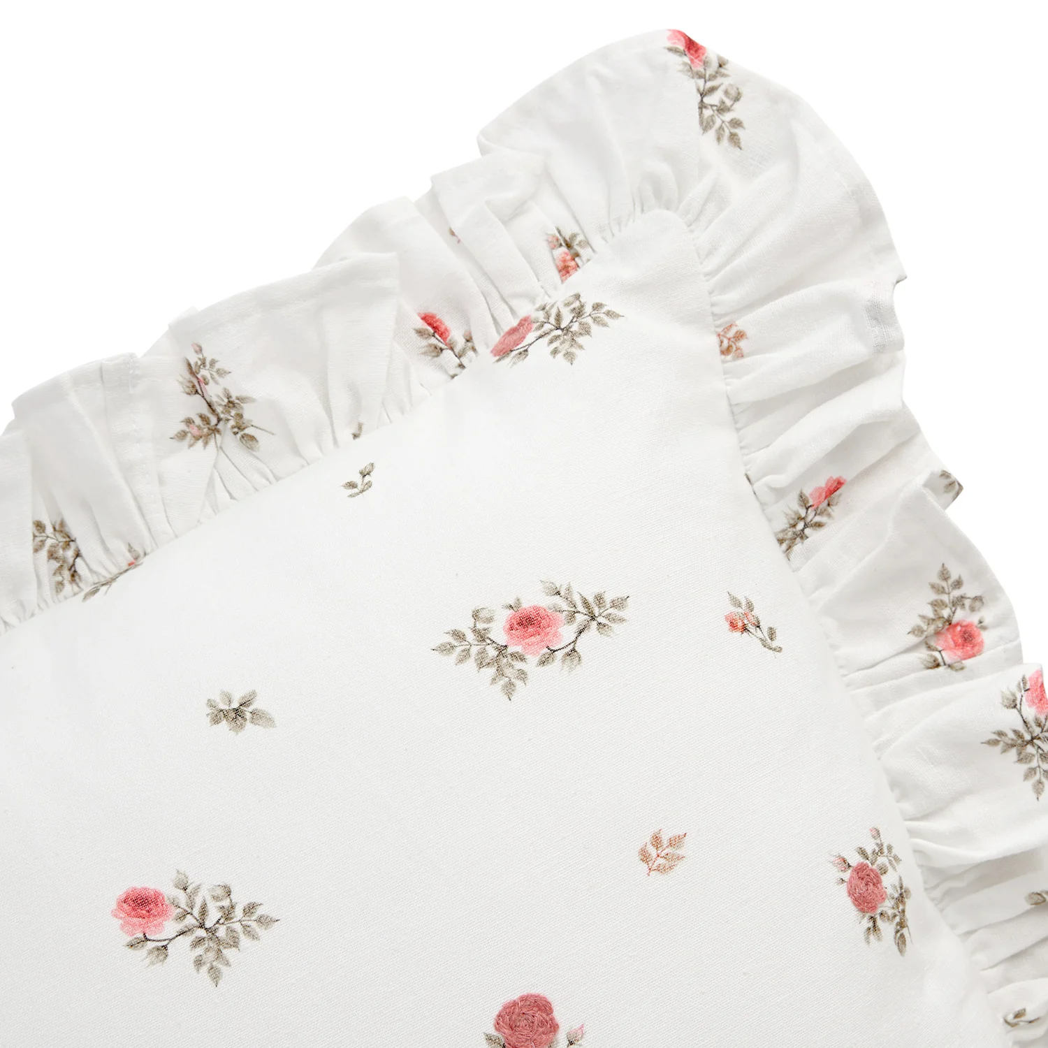 Darcy Rose Ivory White Ruffle Floral Embroidered Linen Blend Cushion - Image 3