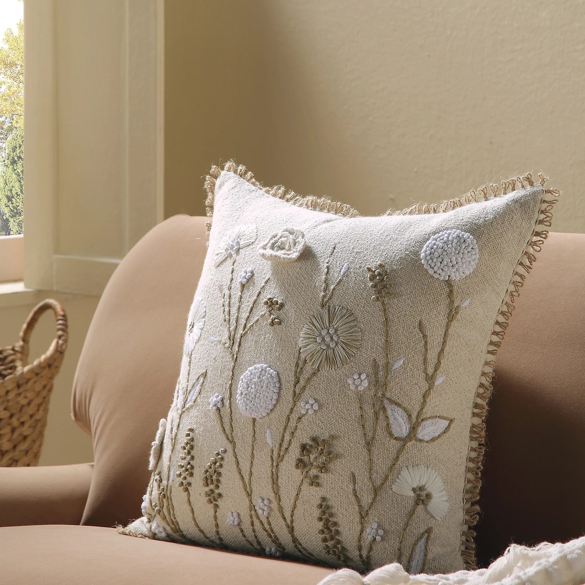 Delilah Crochet Jute Lace Hand Embroidered Square Cushion - Image 2