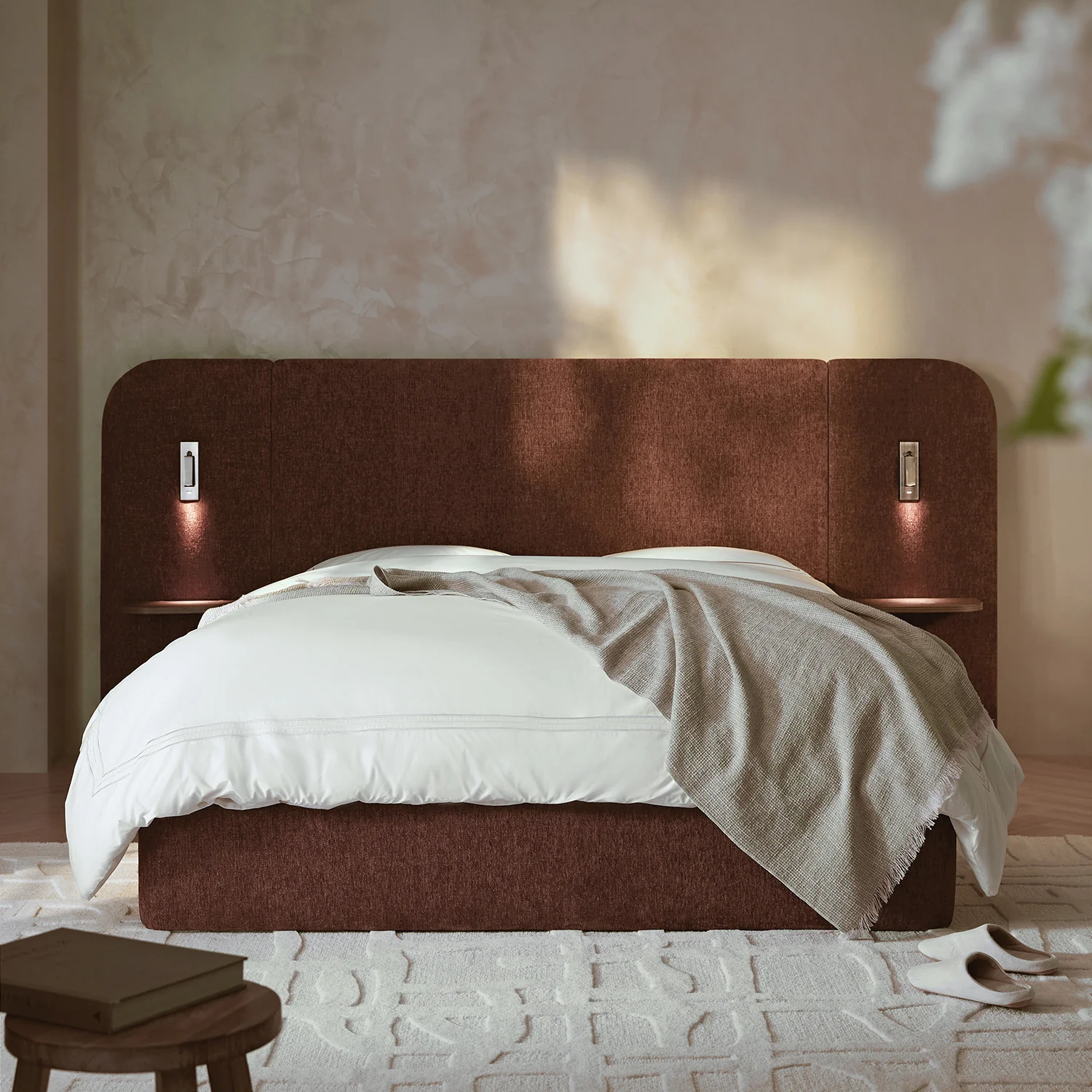 Della Extended Headboard Storage Bed, Burnt Brick Chenille - Image 2