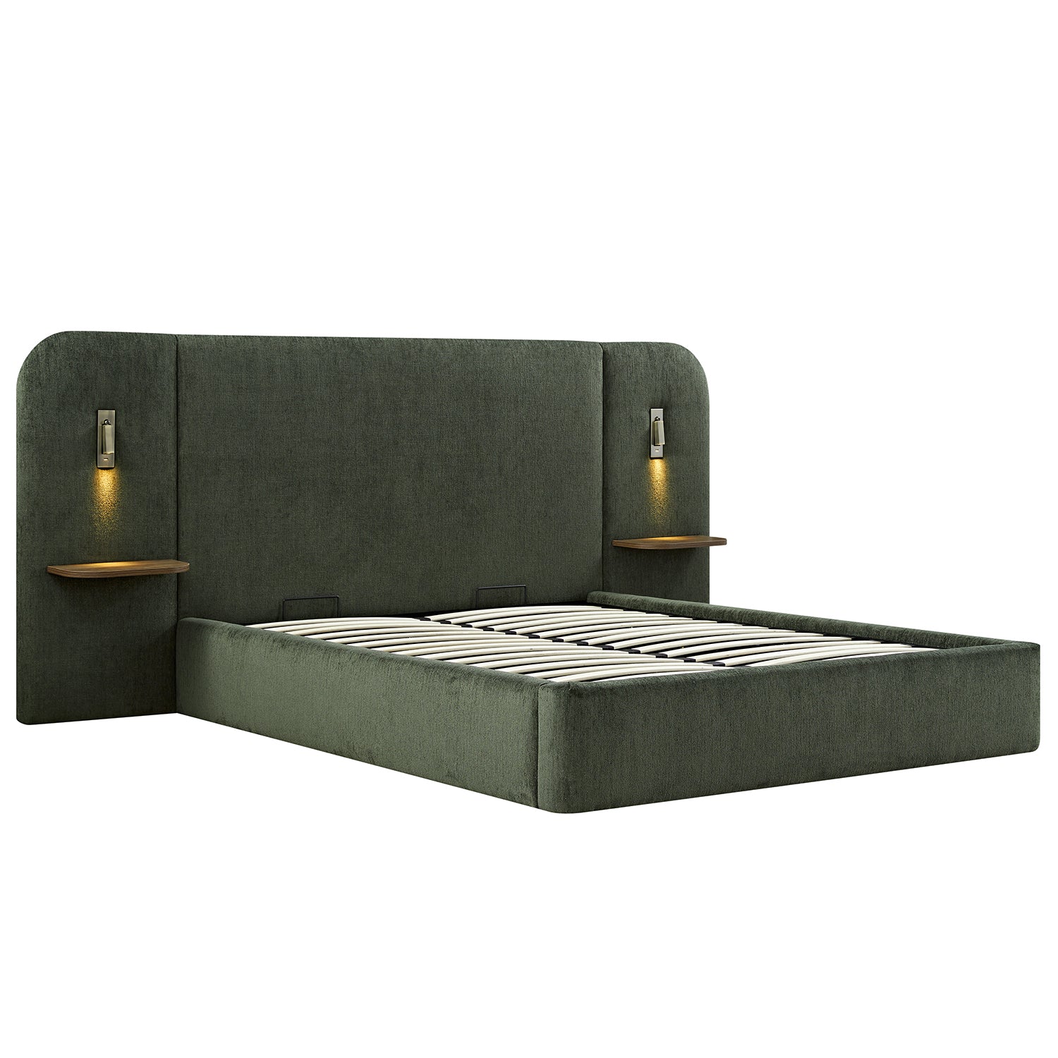 Della Extended Headboard Storage Bed, Moss Green Chenille - Image 10