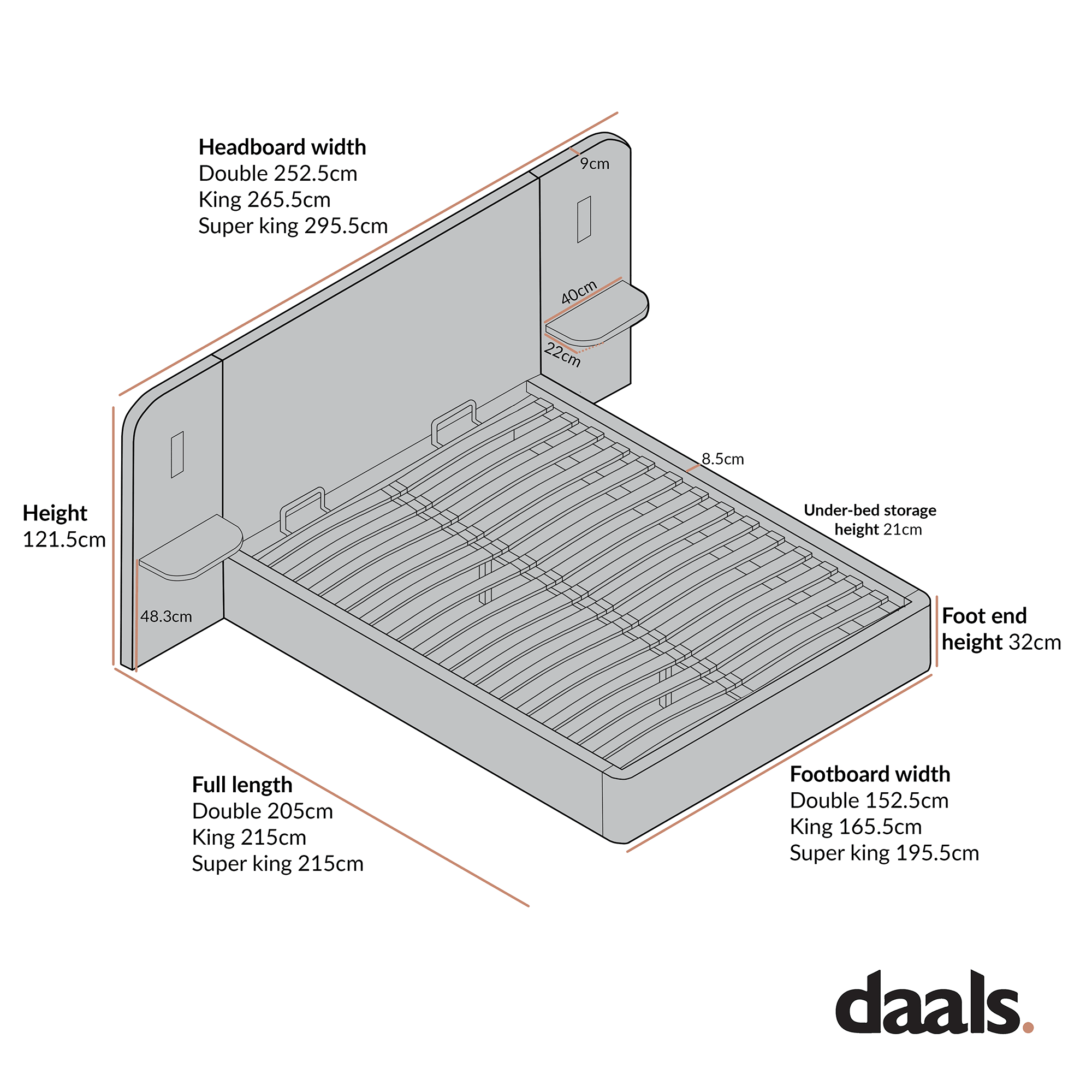 Della Extended Headboard Storage Bed, Burnt Brick Chenille - Image 10