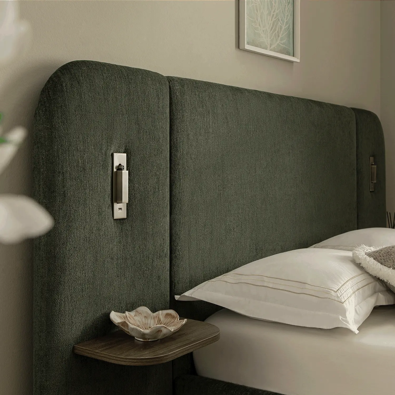 Della Extended Headboard Storage Bed, Moss Green Chenille - Image 4