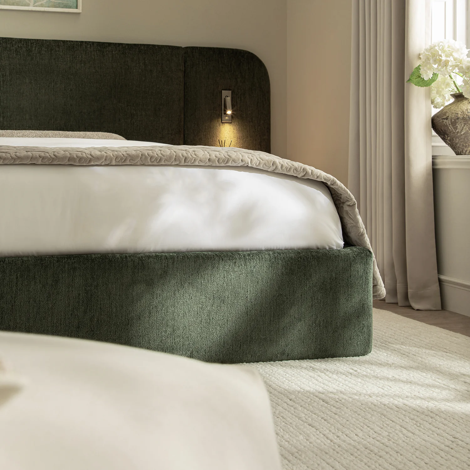 Della Extended Headboard Storage Bed, Moss Green Chenille - Image 5