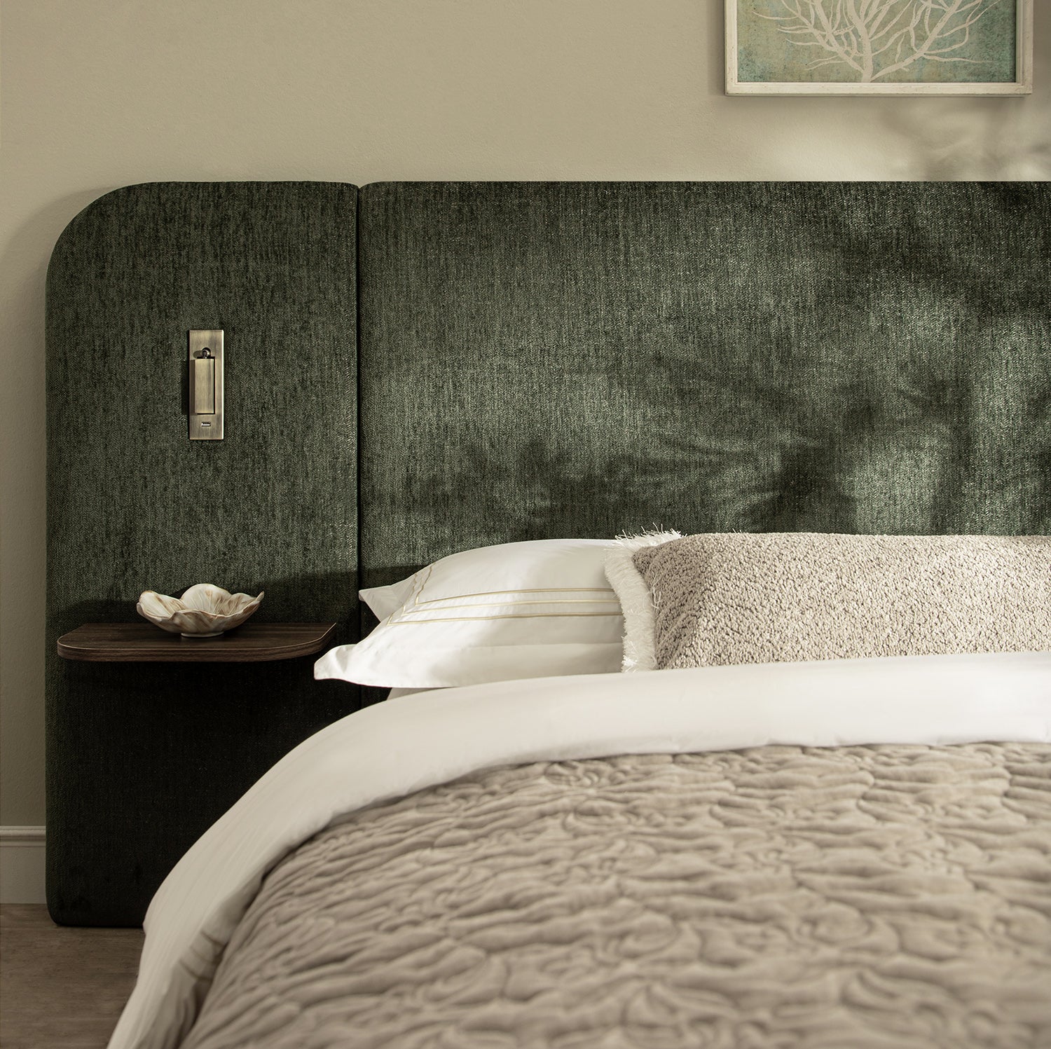 Della Extended Headboard Storage Bed, Moss Green Chenille - Image 6