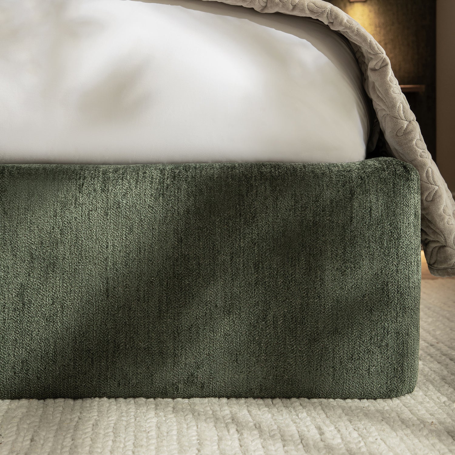 Della Extended Headboard Storage Bed, Moss Green Chenille - Image 8