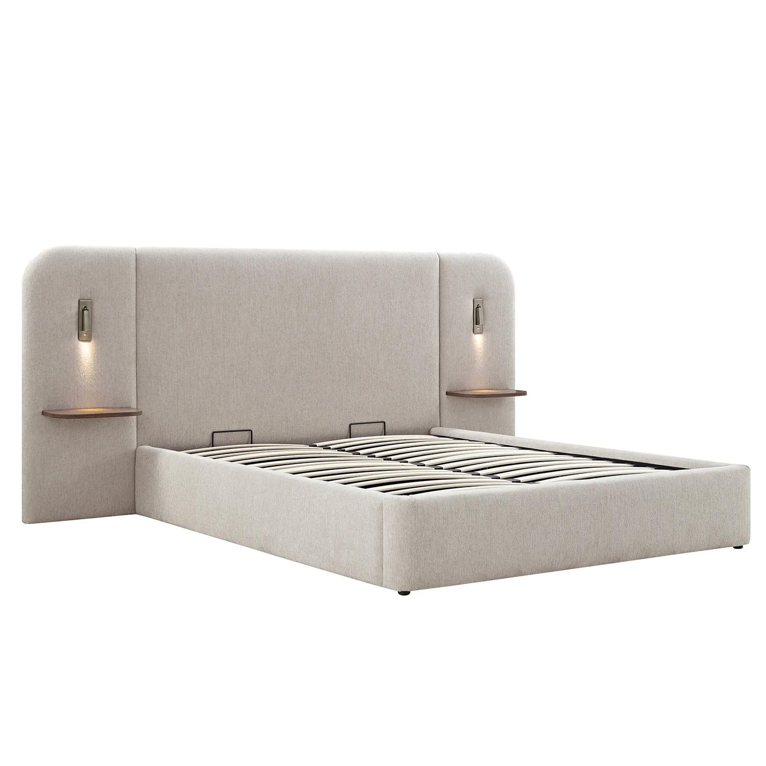 Della Extended Headboard Storage Bed, Soft Beige Chenille - Image 12