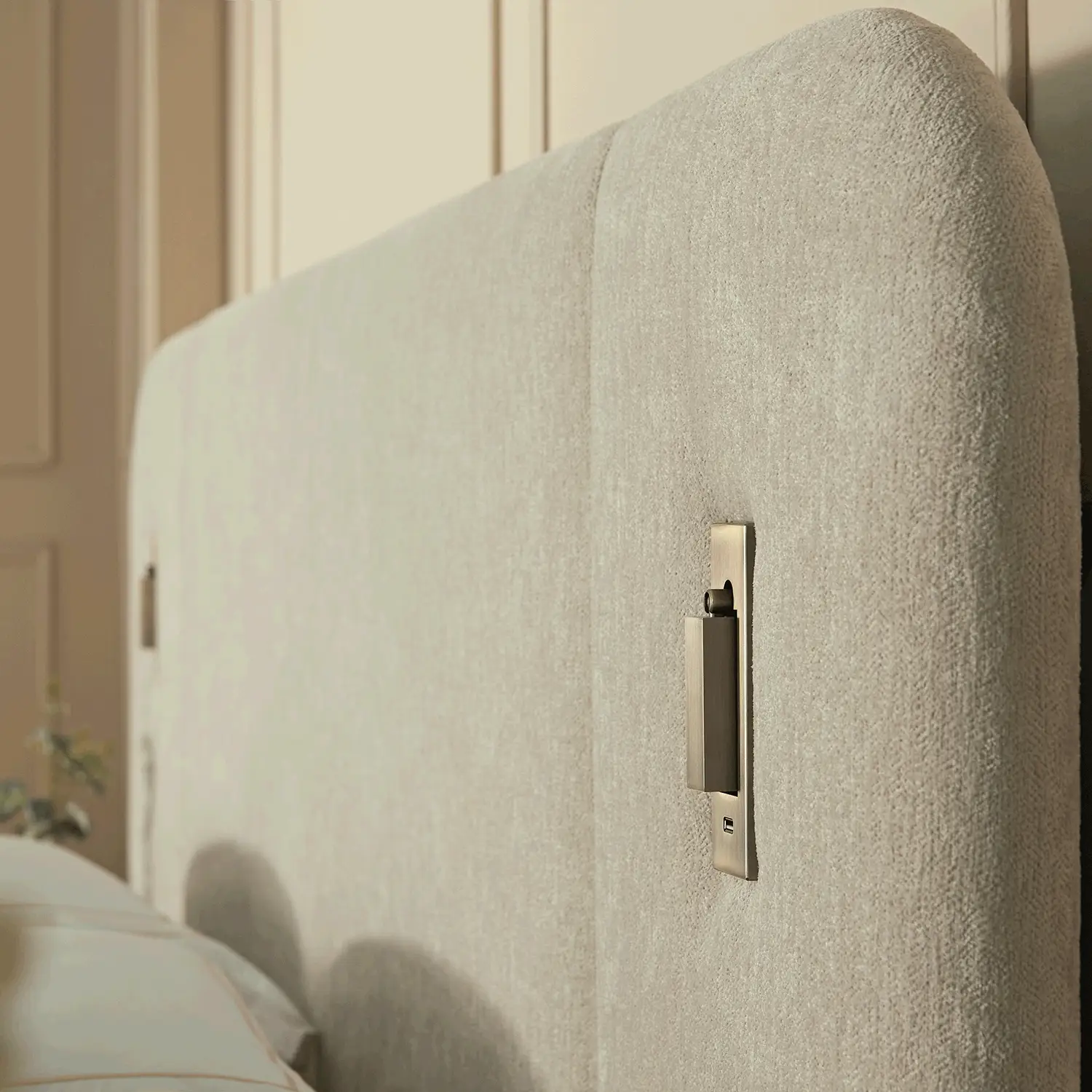 Della Extended Headboard Storage Bed, Soft Beige Chenille - Image 8