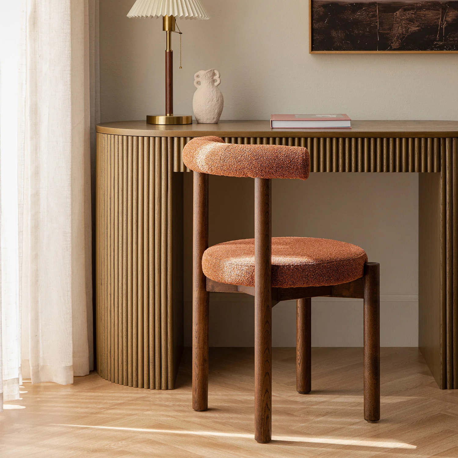 Demeter Dining Chair, Brick Boucle | Dark Walnut Frame - Image 2